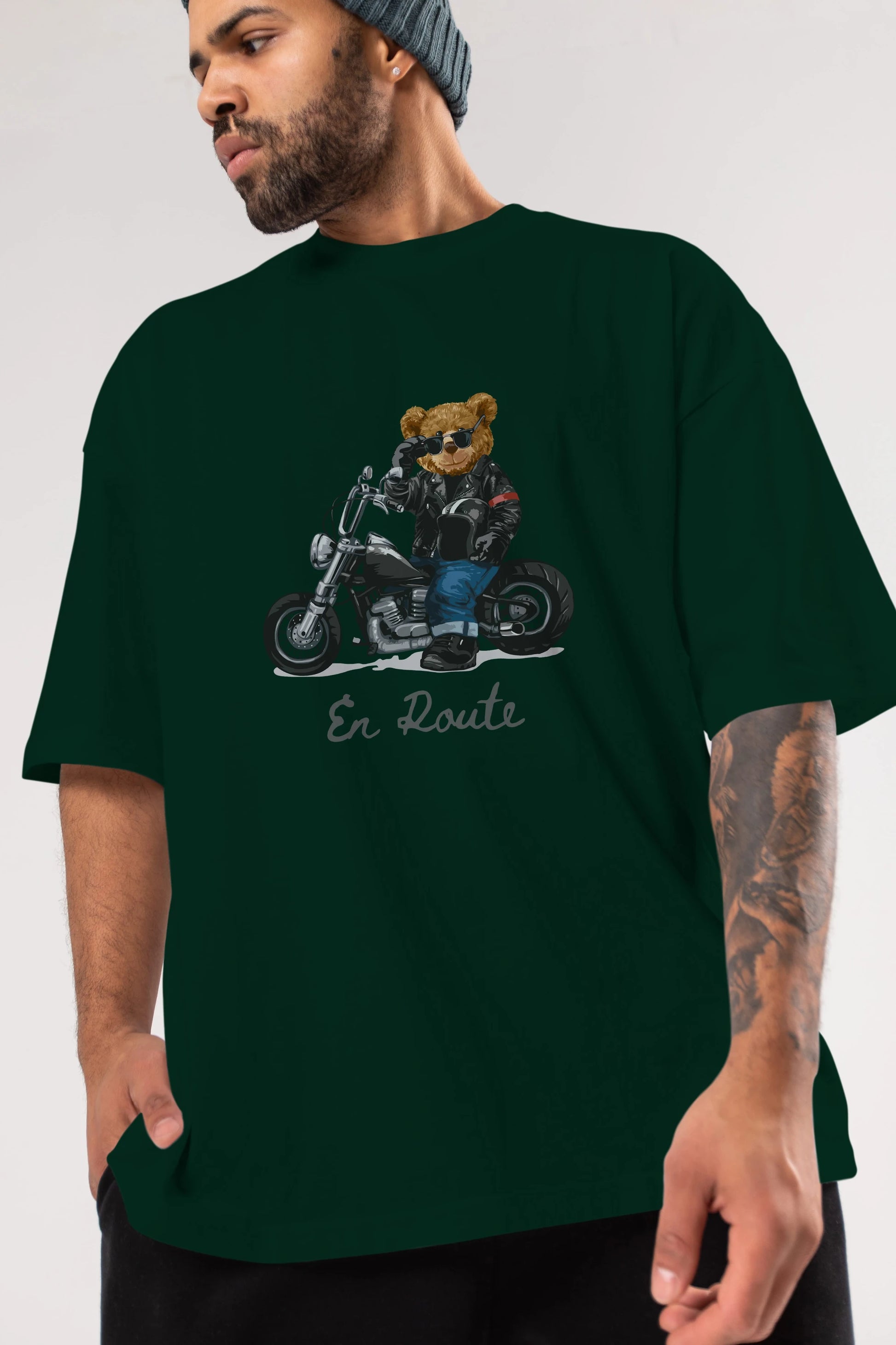 Teddy Bear En Route Ön Baskılı Oversize t-shirt Erkek Kadın Unisex %100 Pamuk