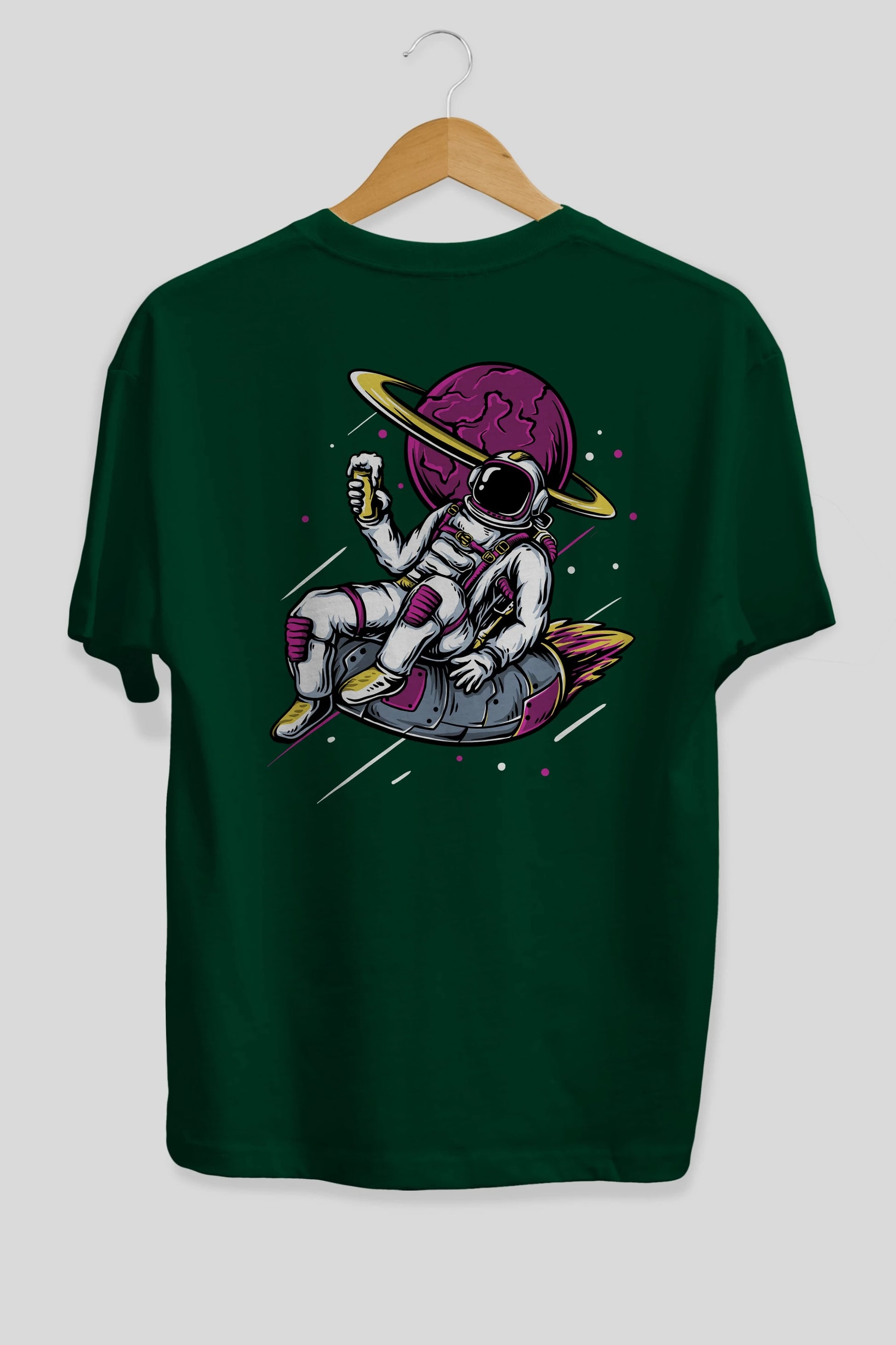 Astronaut Beer Arka Baskılı Oversize t-shirt Erkek Kadın Unisex