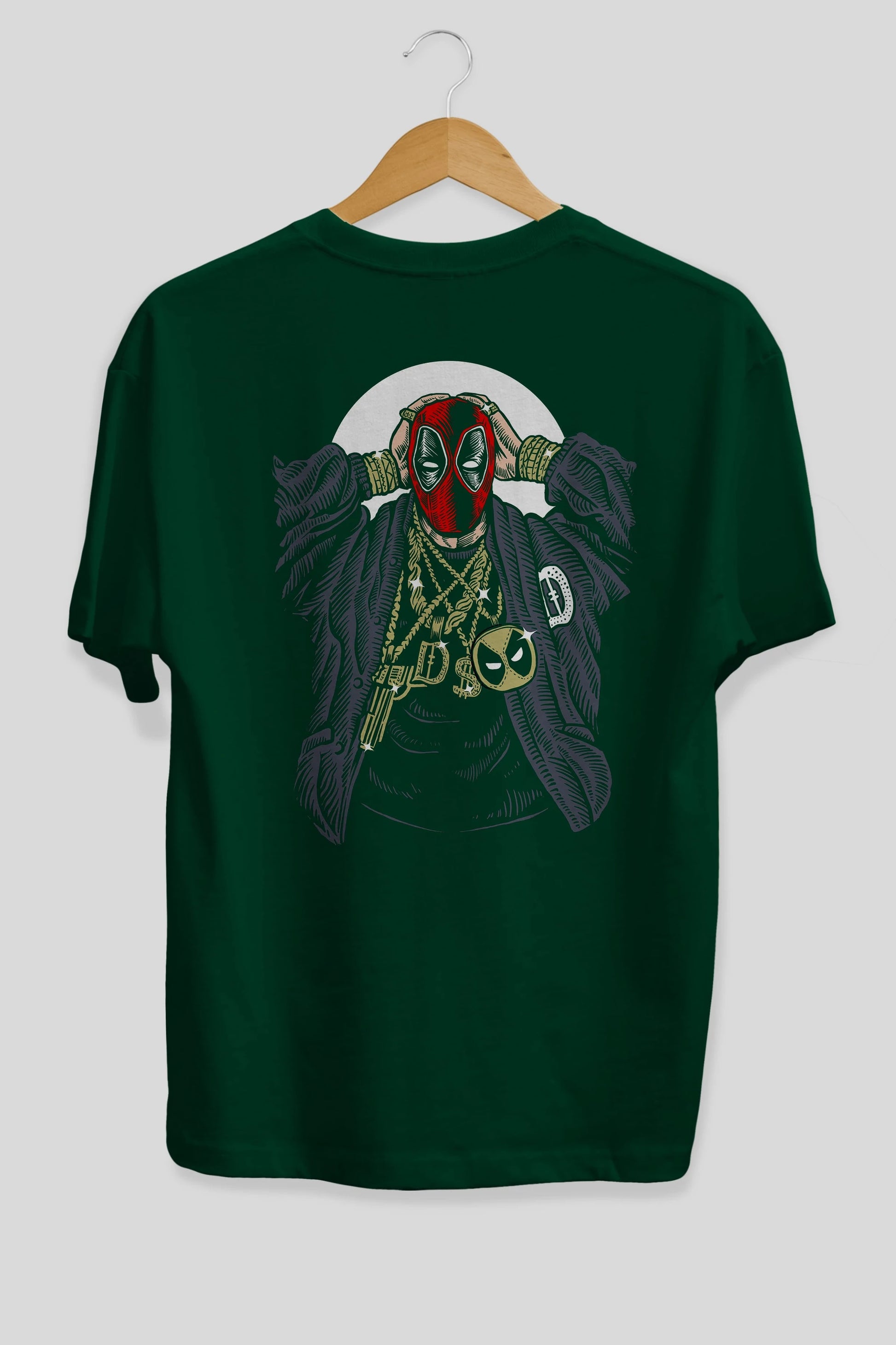 Deadpool Gangsta Arka Baskılı Oversize t-shirt Erkek Kadın Unisex %100 Pamuk