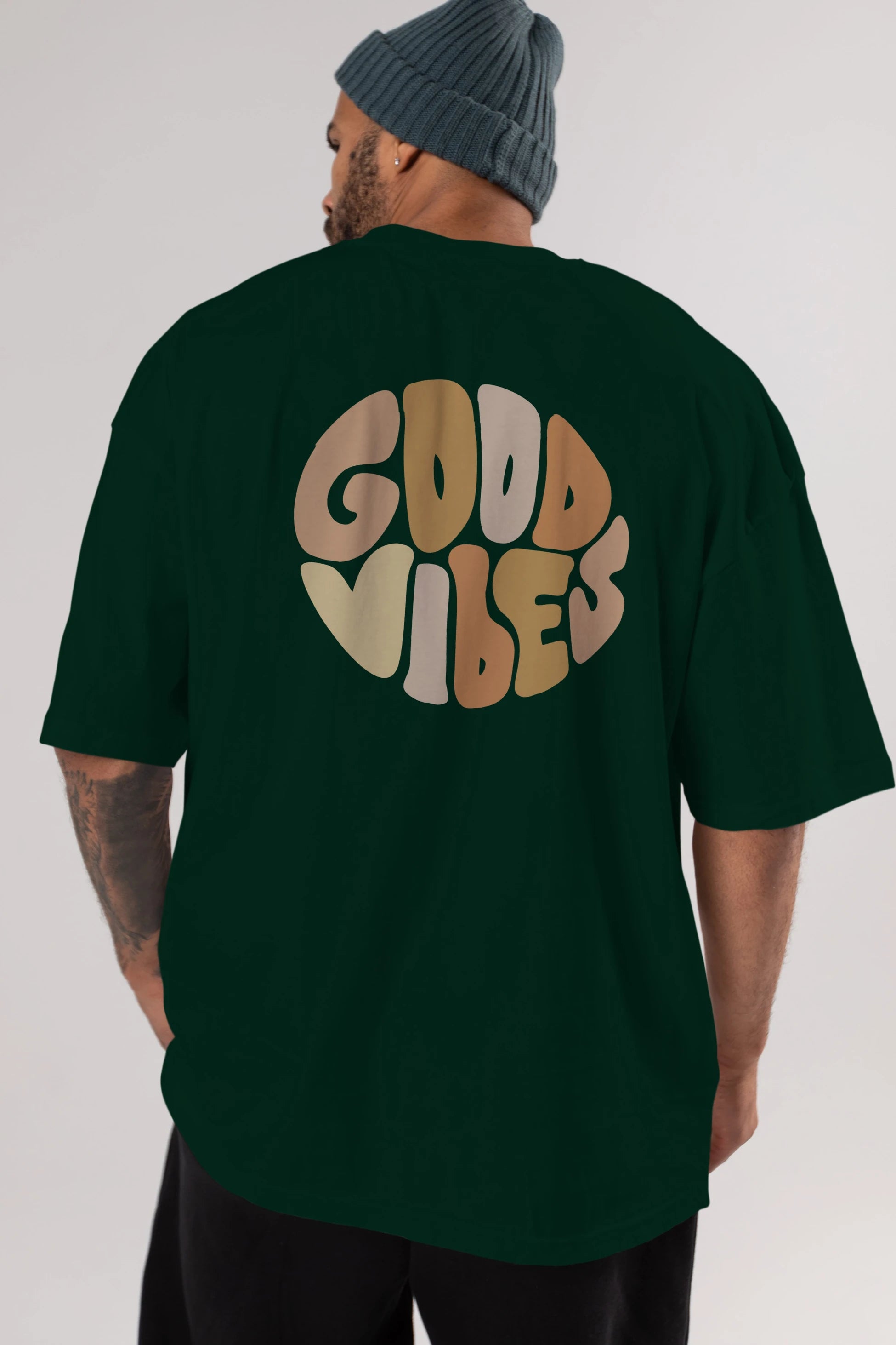 Good Vibes Yazılı 3 Arka Baskılı Oversize t-shirt Erkek Kadın Unisex