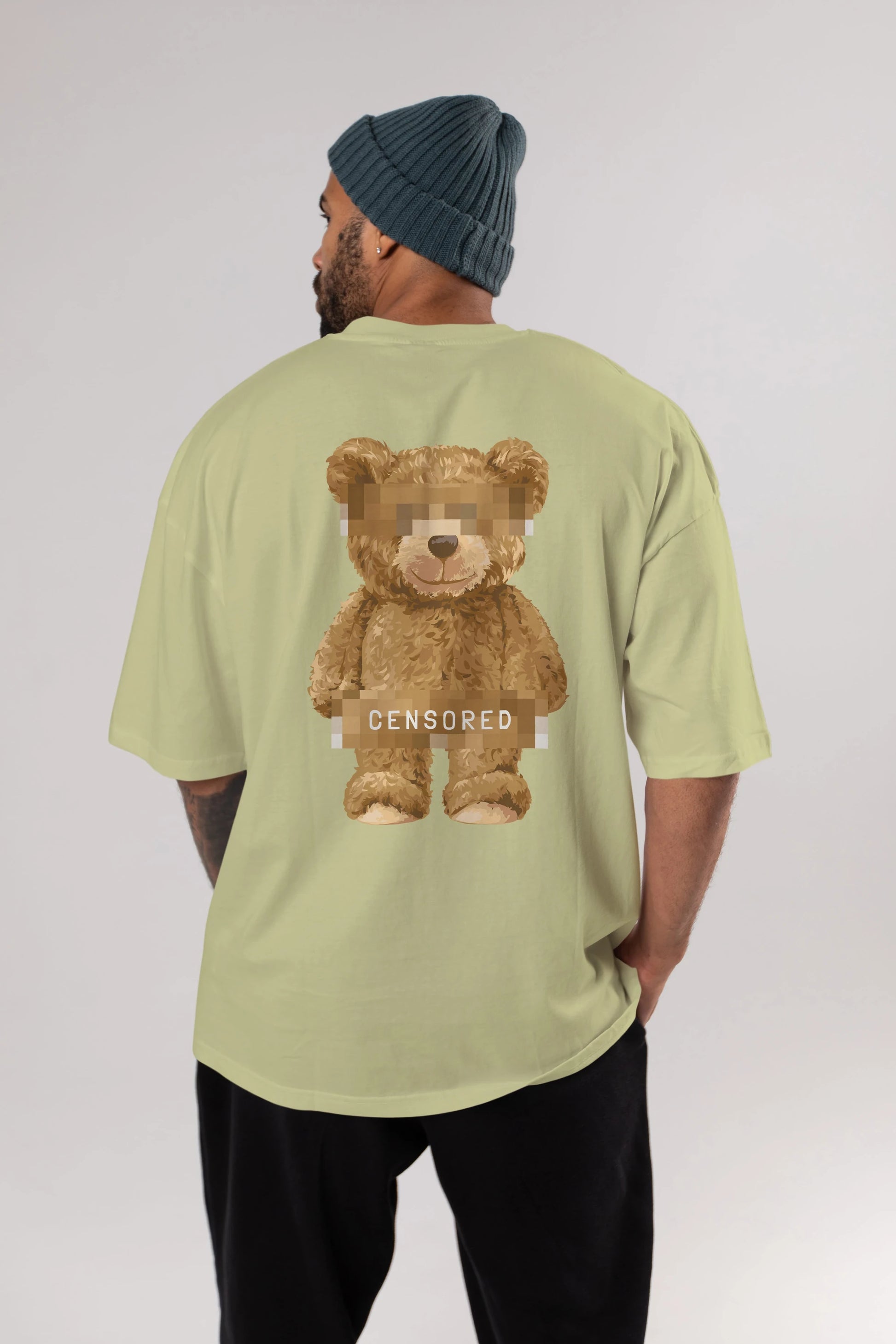 Teddy Bear Censored Arka Baskılı Oversize t-shirt Erkek Kadın Unisex %100 Pamuk