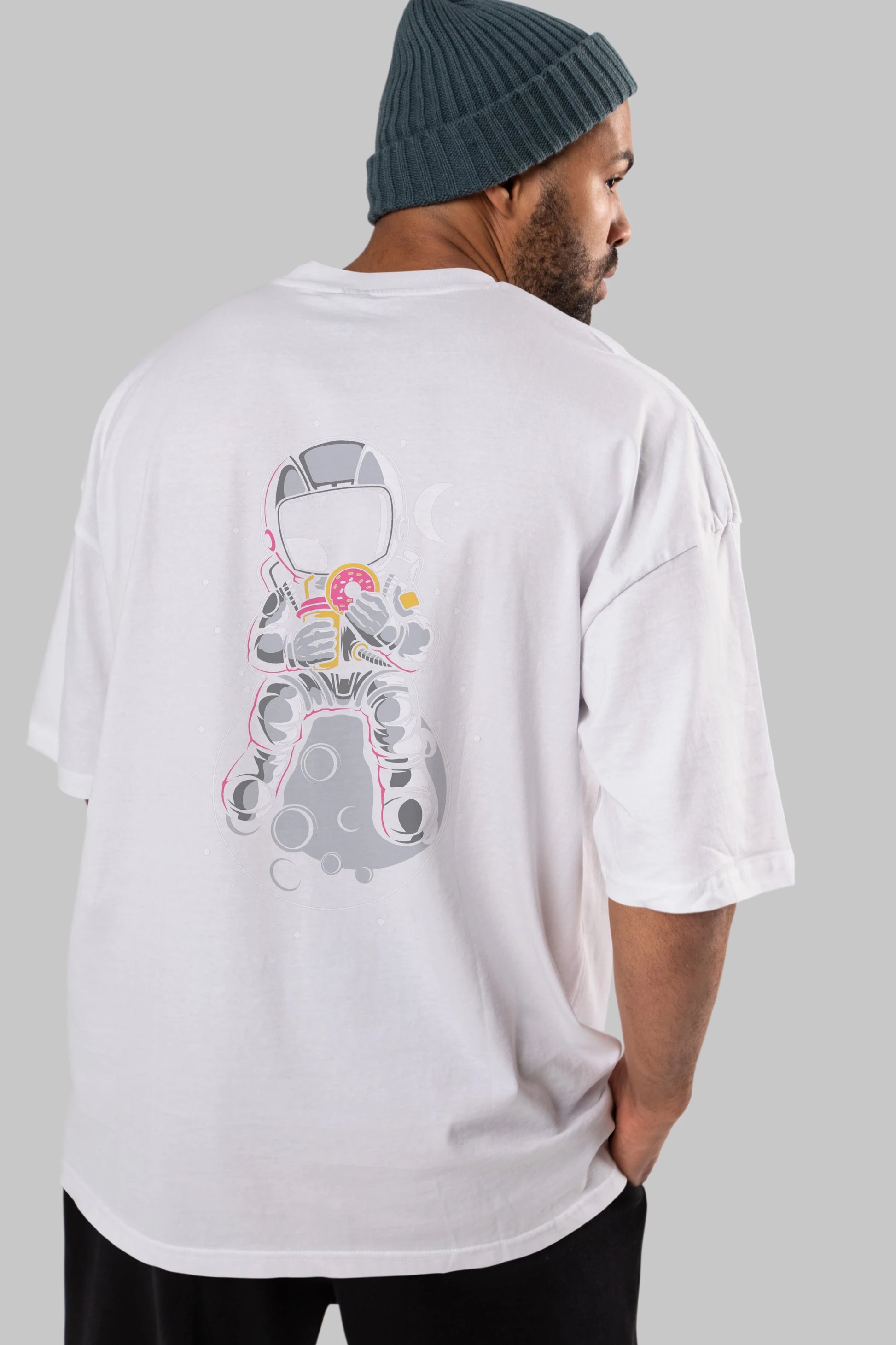Astronaut Donuts Arka Baskılı Oversize t-shirt Erkek Kadın Unisex