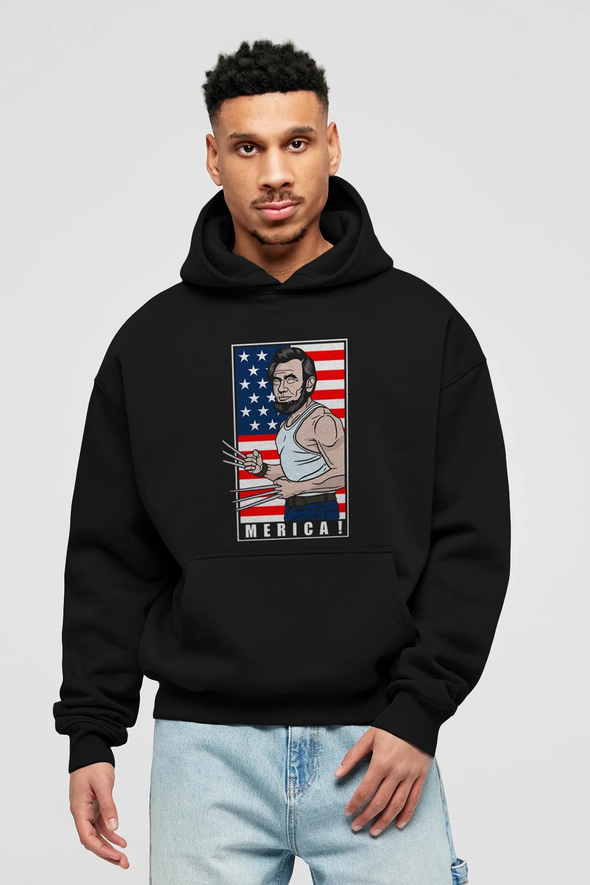 Wolverlincoln Ön Baskılı Hoodie Oversize Kapüşonlu Sweatshirt Erkek Kadın Unisex