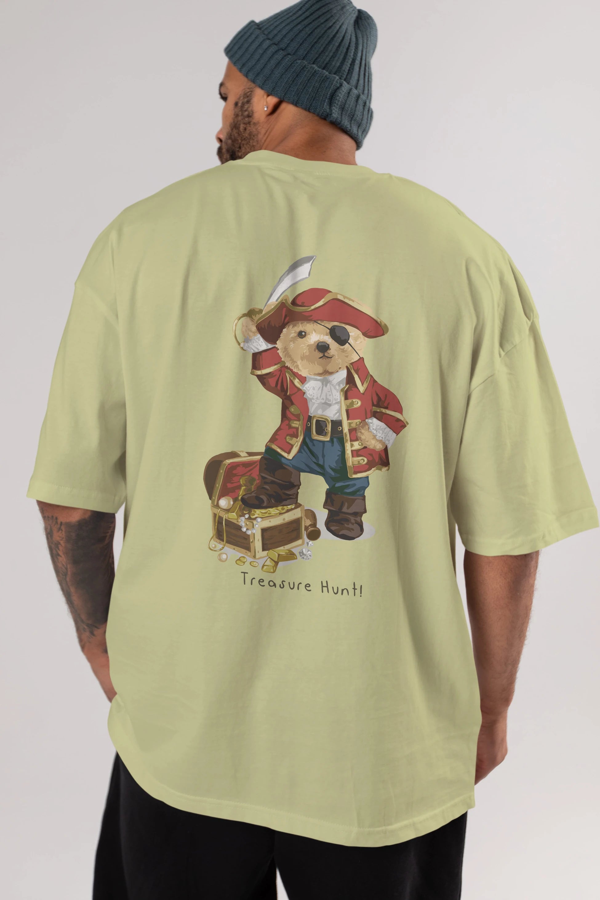 Teddy Bear Treasure Hunt Arka Baskılı Oversize t-shirt Erkek Kadın Unisex %100 Pamuk