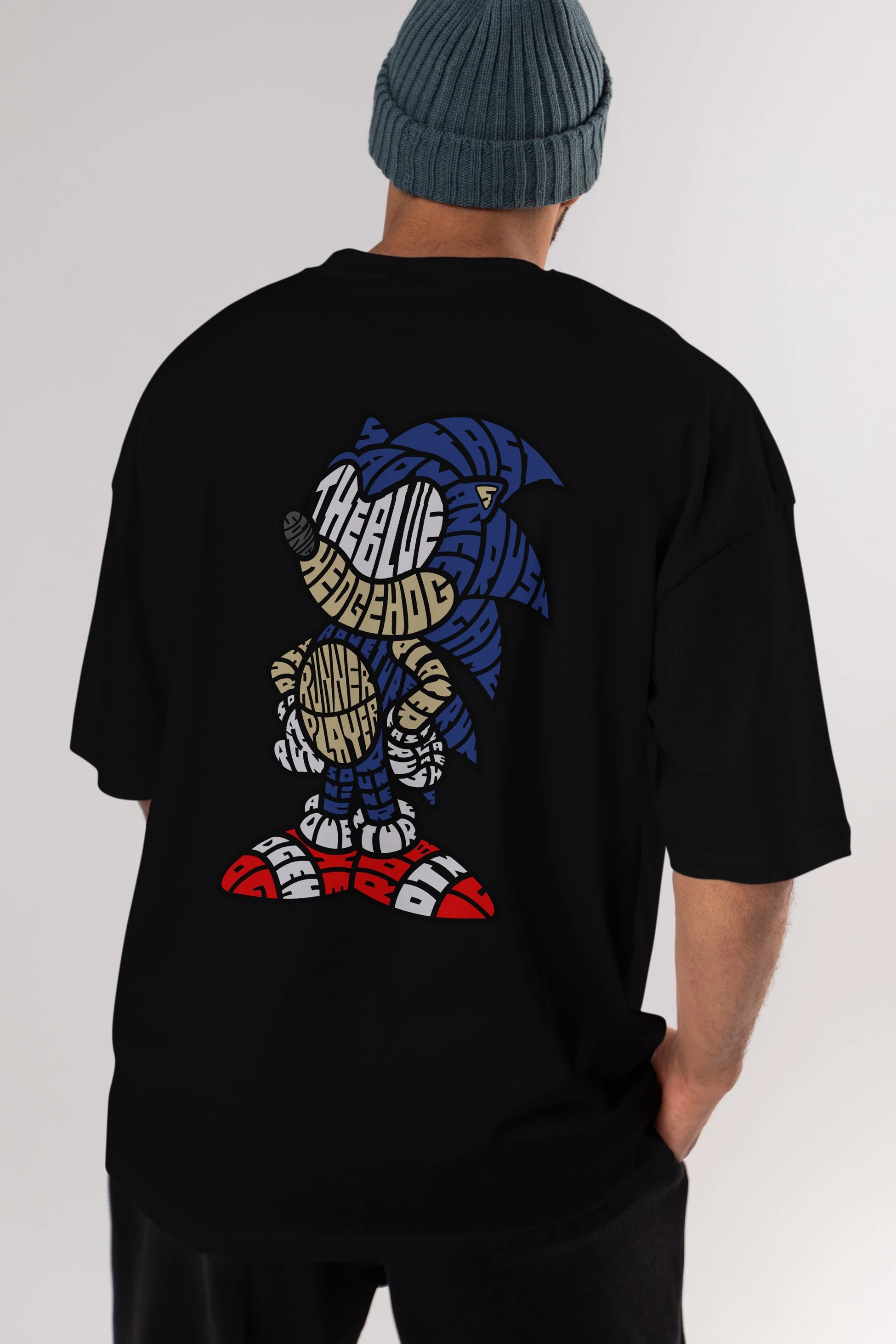 The Blue Hedgehog Arka Baskılı Oversize t-shirt %100 pamuk Erkek Kadın Unisex