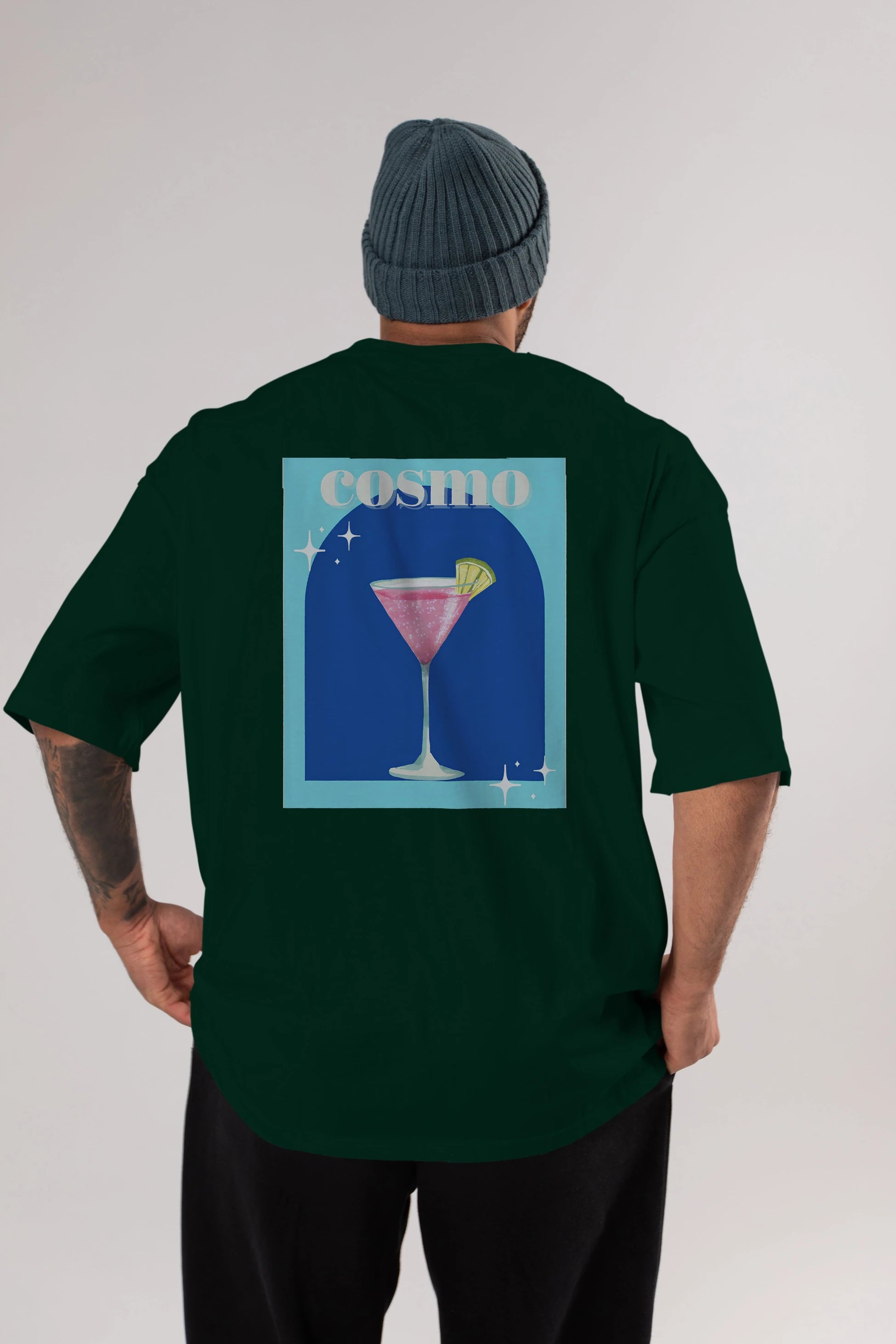 Cosmopolitan 2 Arka Baskılı Oversize t-shirt Erkek Kadın Unisex %100 Pamuk Bisiklet Yaka tişort