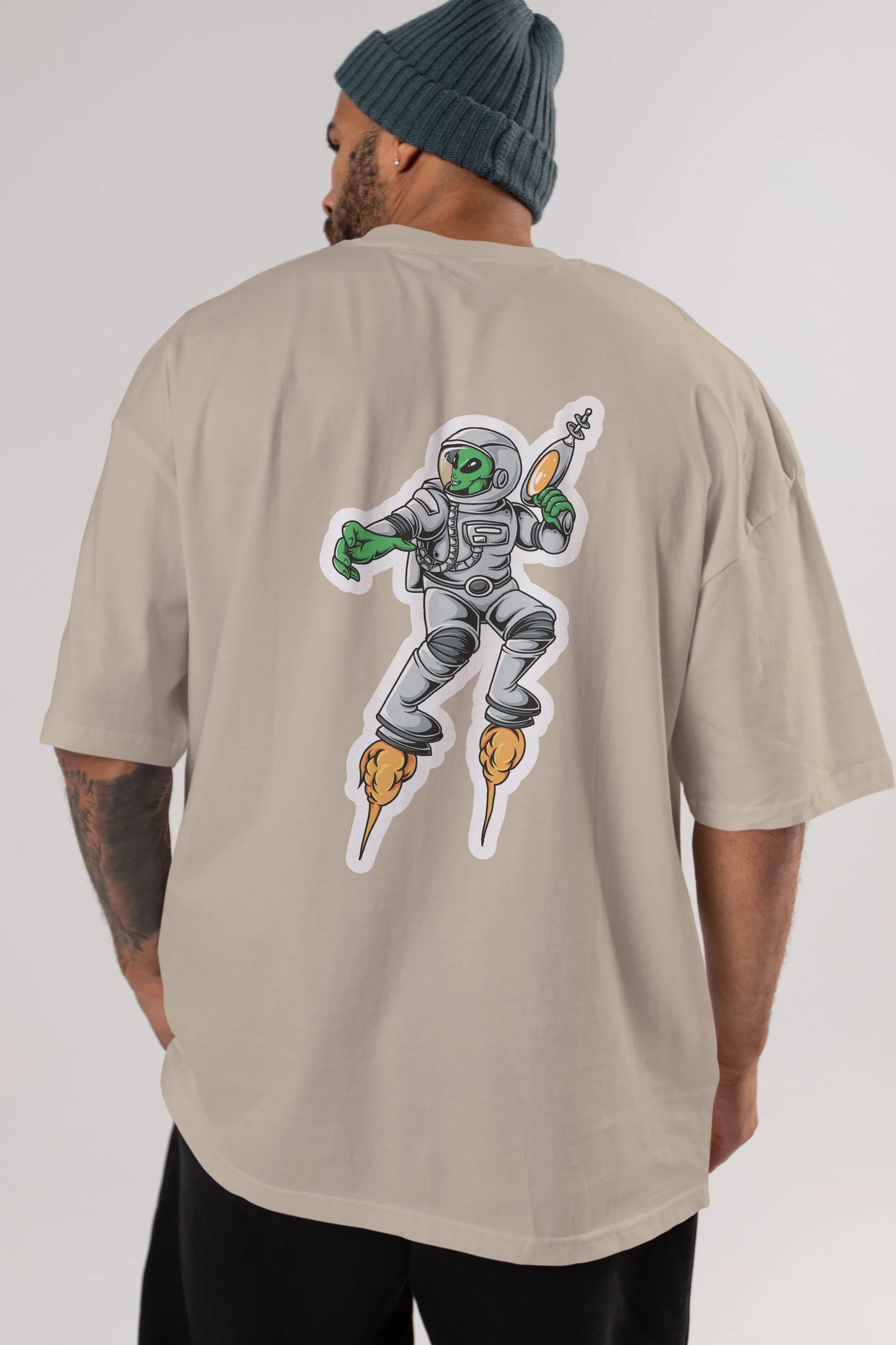 Alien Wars Sticker Arka Baskılı Oversize t-shirt Erkek Kadın Unisex