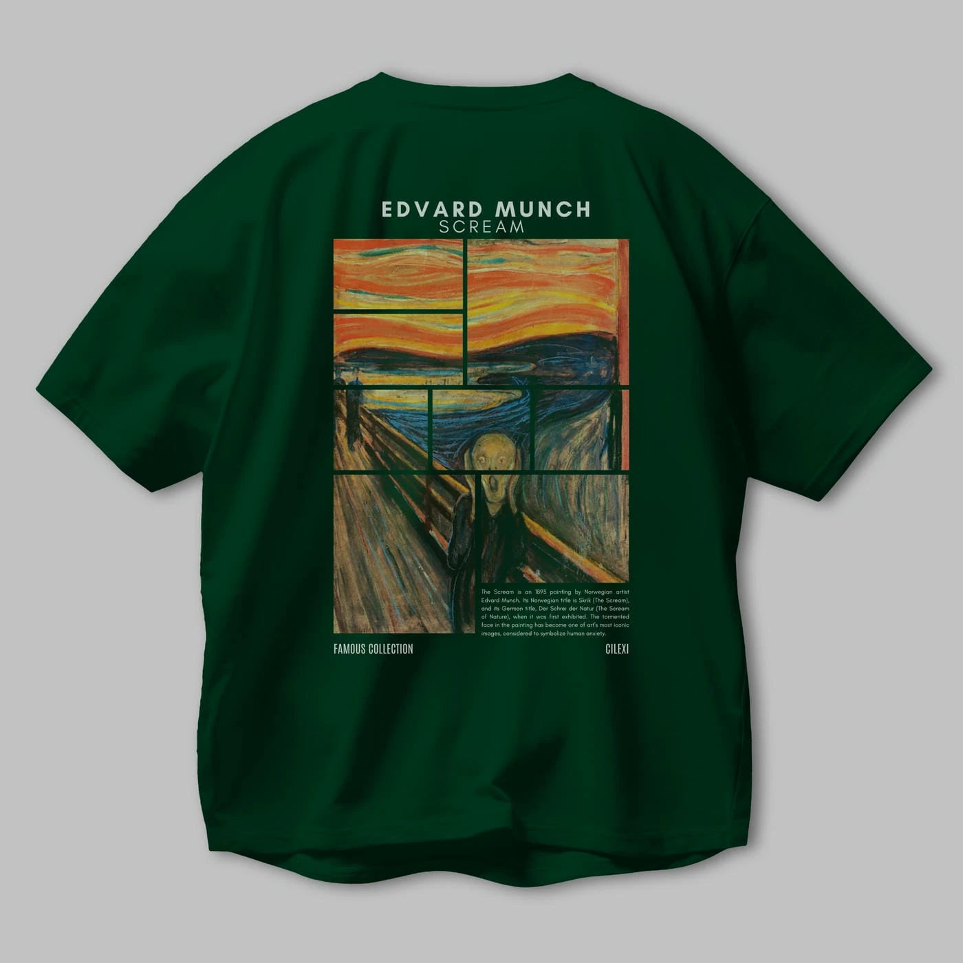 Edvard Munch Scream Arka Baskılı Oversize t-shirt Erkek Kadın Bisiklet Yaka Pamuk tişort