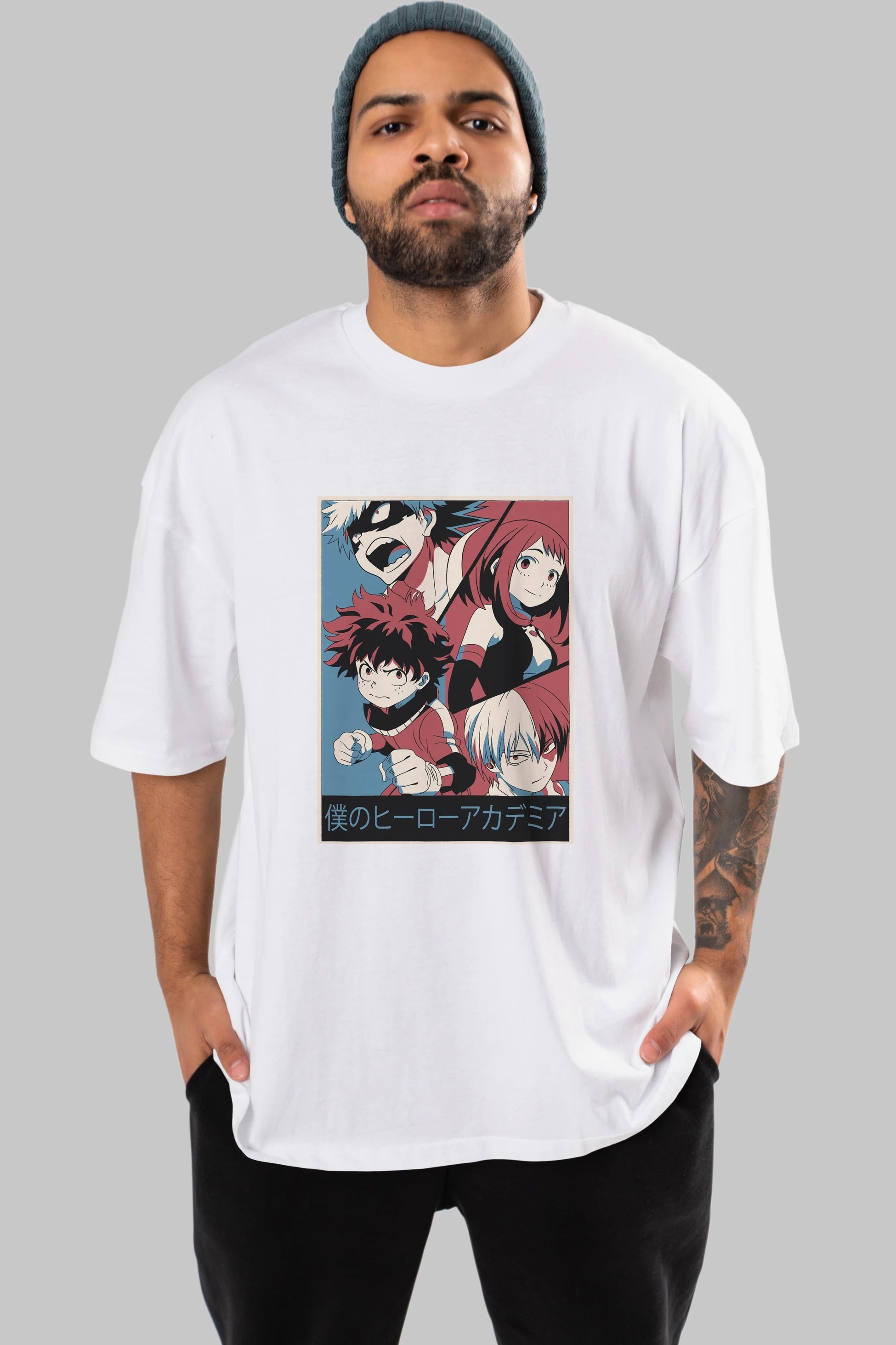 BokuNoHero Anime Ön Baskılı Oversize t-shirt %100 pamuk Erkek Kadın Unisex