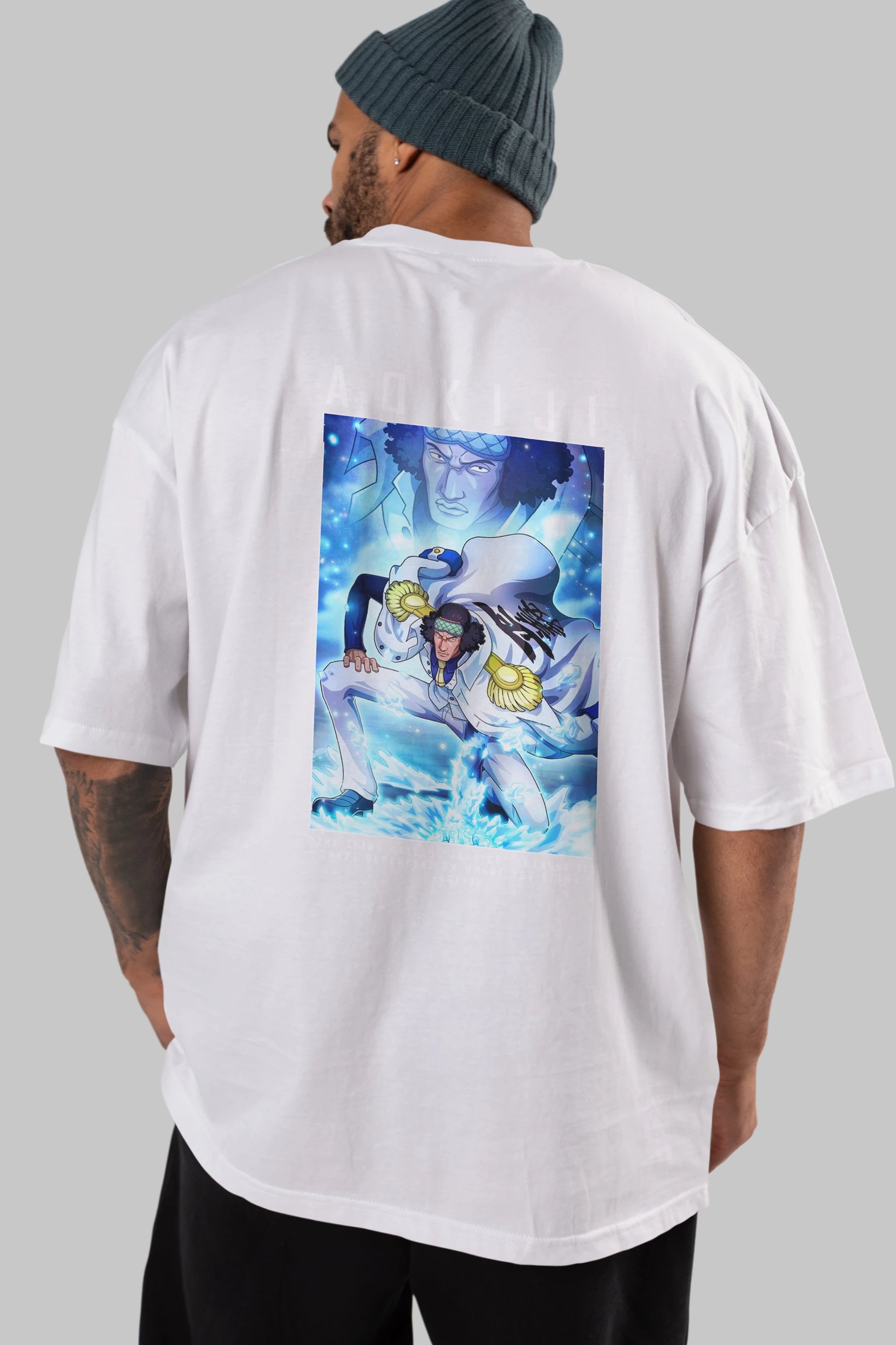 Kuzan Anime Arka Baskılı Oversize t-shirt Erkek Kadın Unisex %100 pamuk tişort
