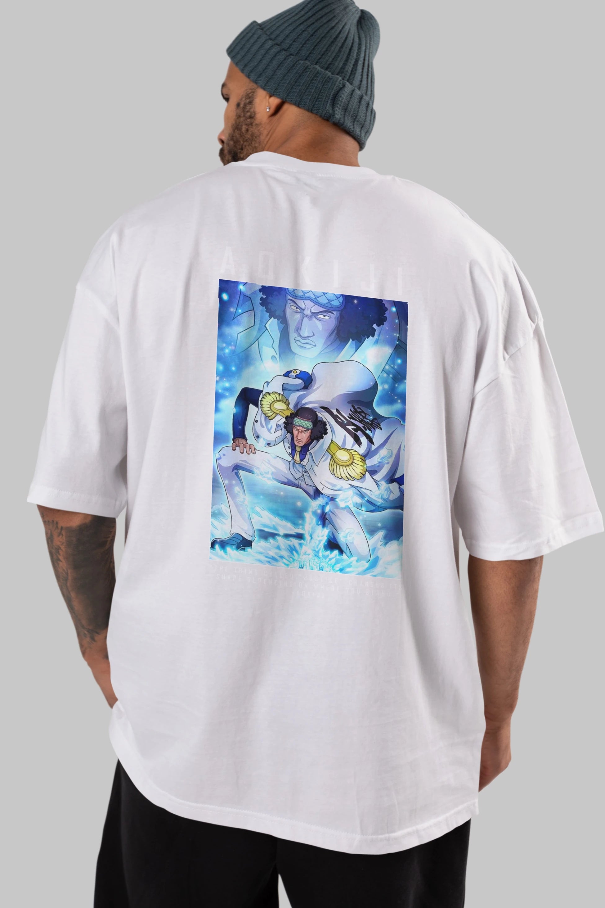 Kuzan Anime Arka Baskılı Oversize t-shirt Erkek Kadın Unisex %100 pamuk tişort