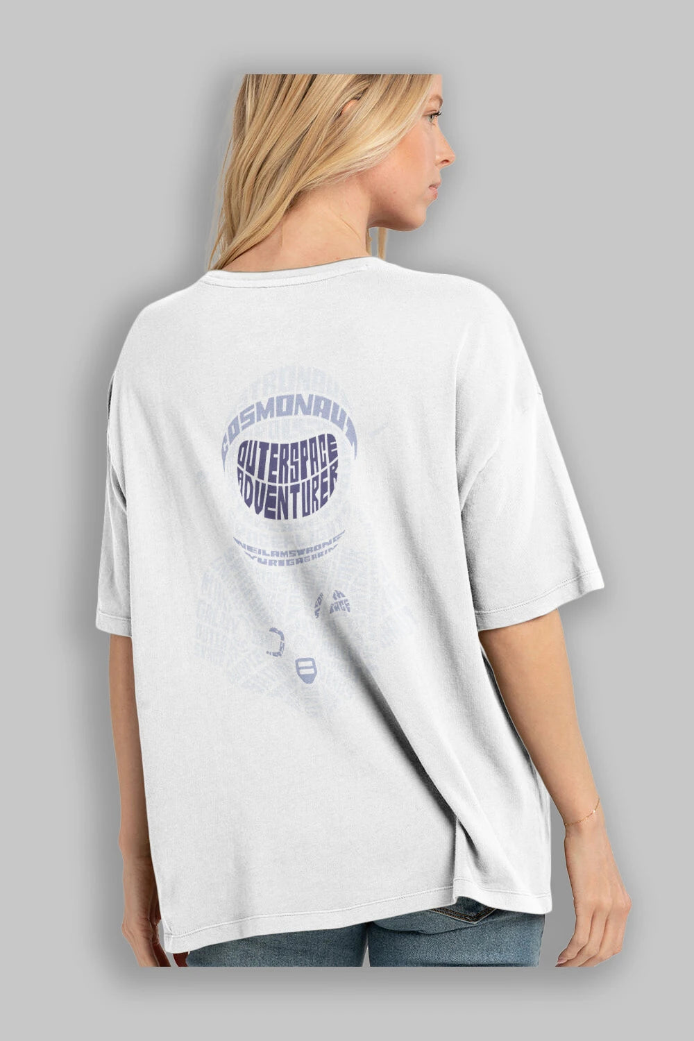 Astronaut Arka Baskılı Oversize t-shirt %100 pamuk Erkek Kadın Unisex
