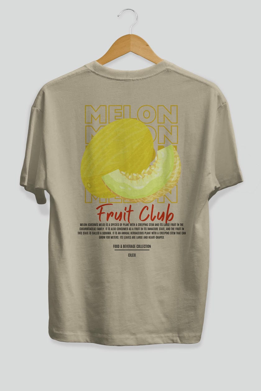 Melon Arka Baskılı Oversize t-shirt Erkek Kadın Pamuk Bisiklet Yaka tişort