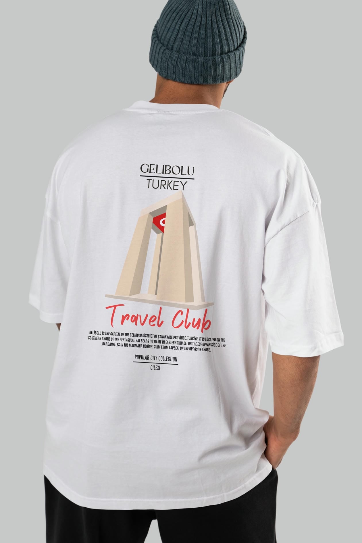 Gelibolu Turkey Arka Baskılı Oversize t-shirt Erkek Kadın Pamuk Bisiklet Yaka tişort