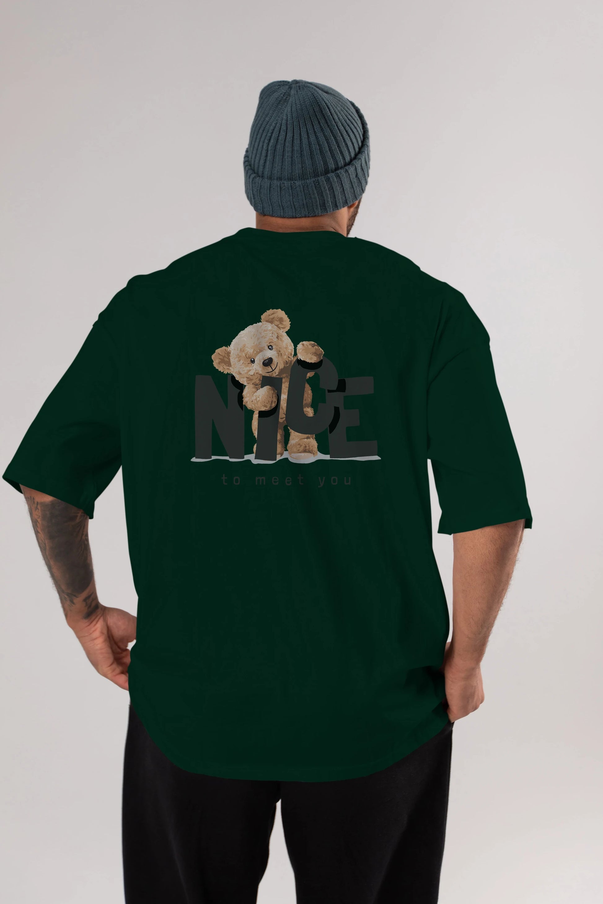 Teddy Nıce To Meet You Arka Baskılı Oversize t-shirt Erkek Kadın Unisex %100 Pamuk