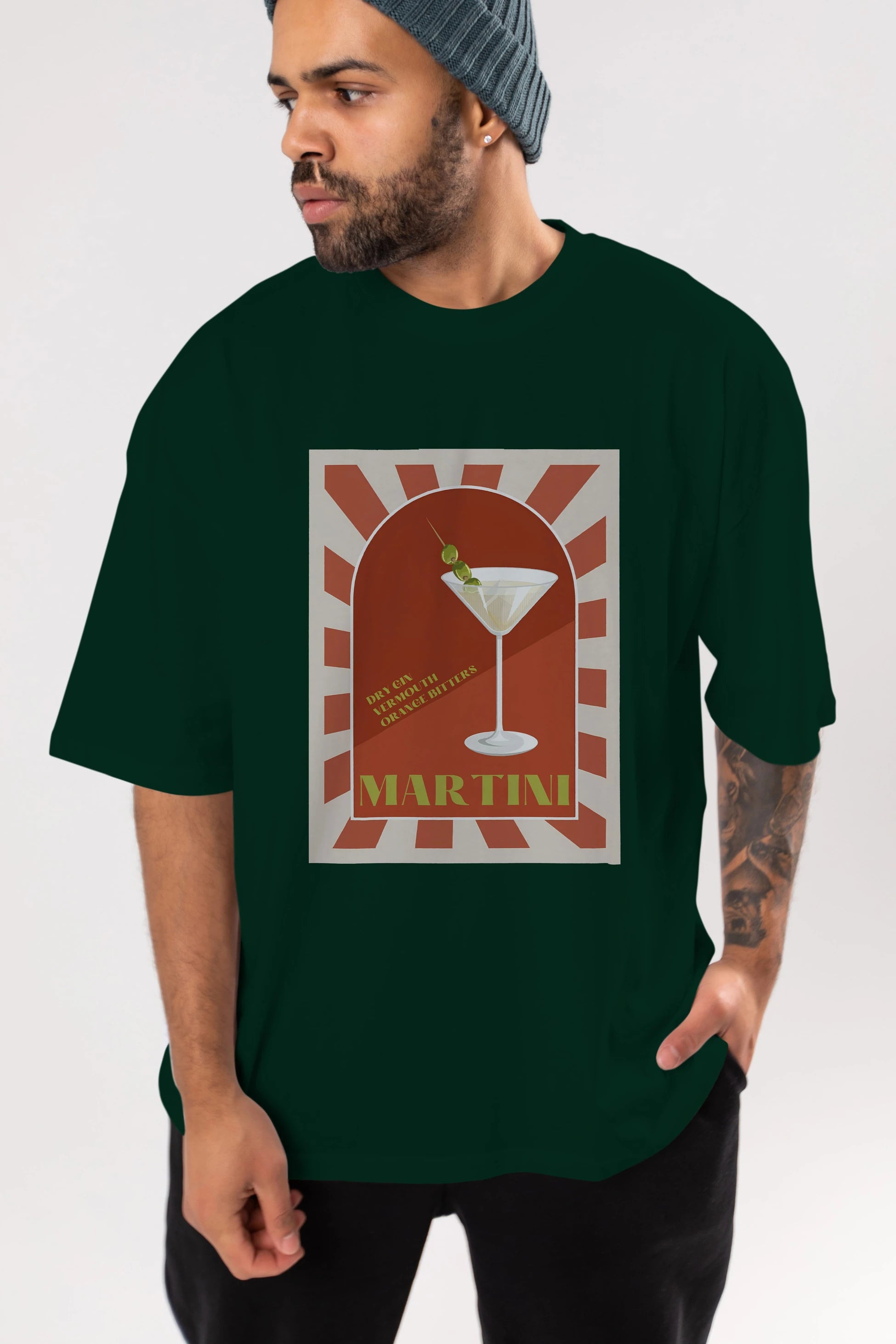 Martini 2 Ön Baskılı Oversize t-shirt Erkek Kadın Unisex %100 Pamuk Bisiklet Yaka tişort