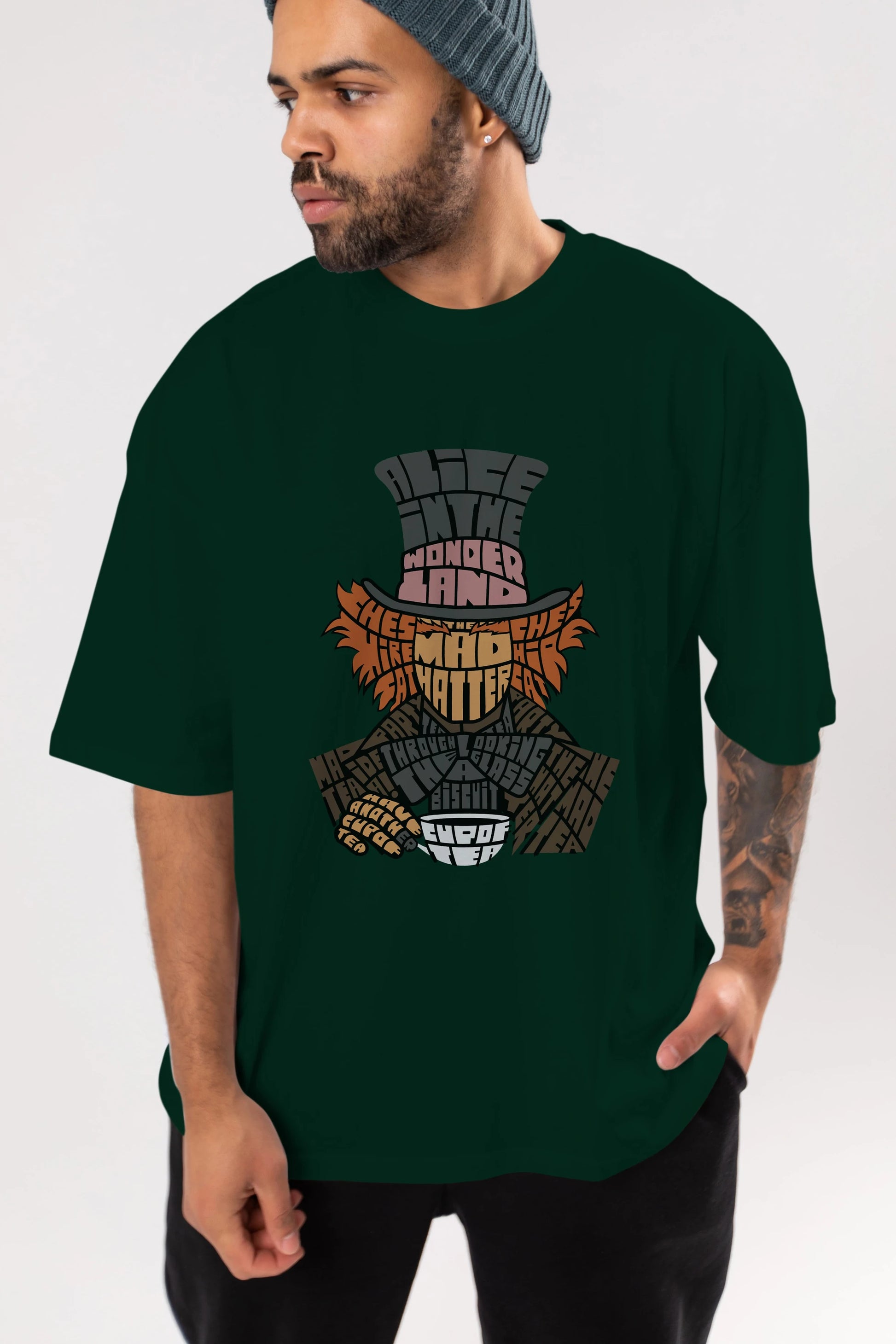 Madhatter Ön Baskılı Oversize t-shirt %100 pamuk Erkek Kadın Unisex