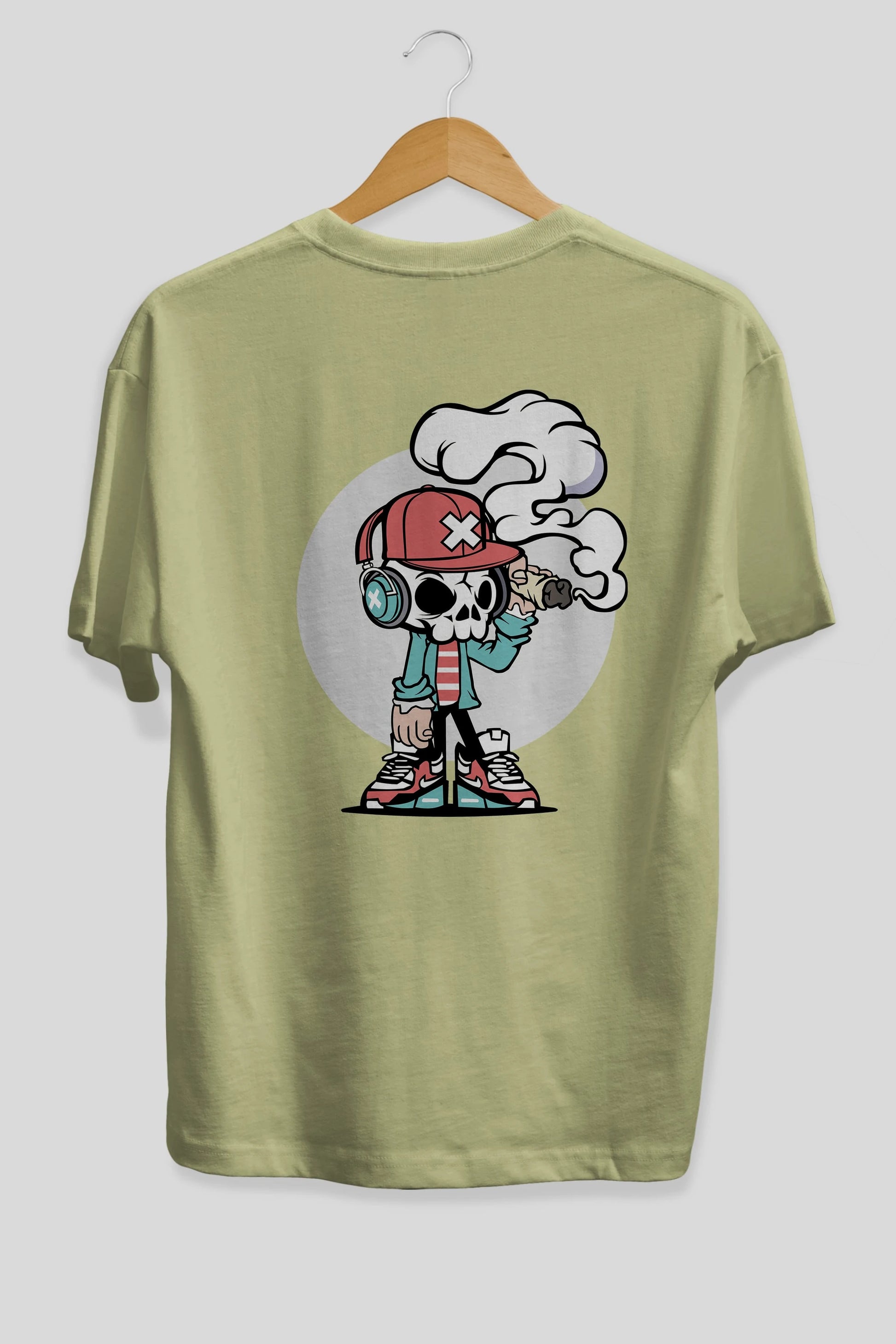 Skull Headphone Arka Baskılı Oversize t-shirt Erkek Kadın Unisex %100 Pamuk tişort