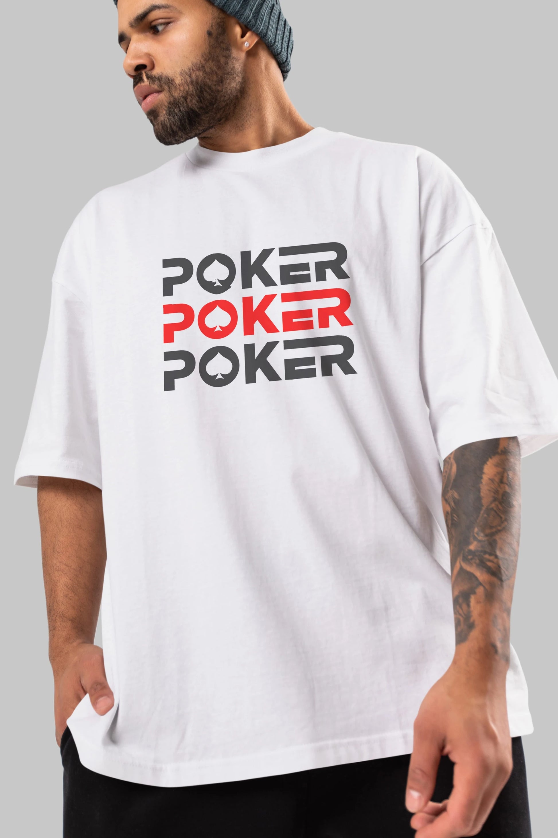 Poker Ön Baskılı Oversize t-shirt Erkek Kadın Unisex