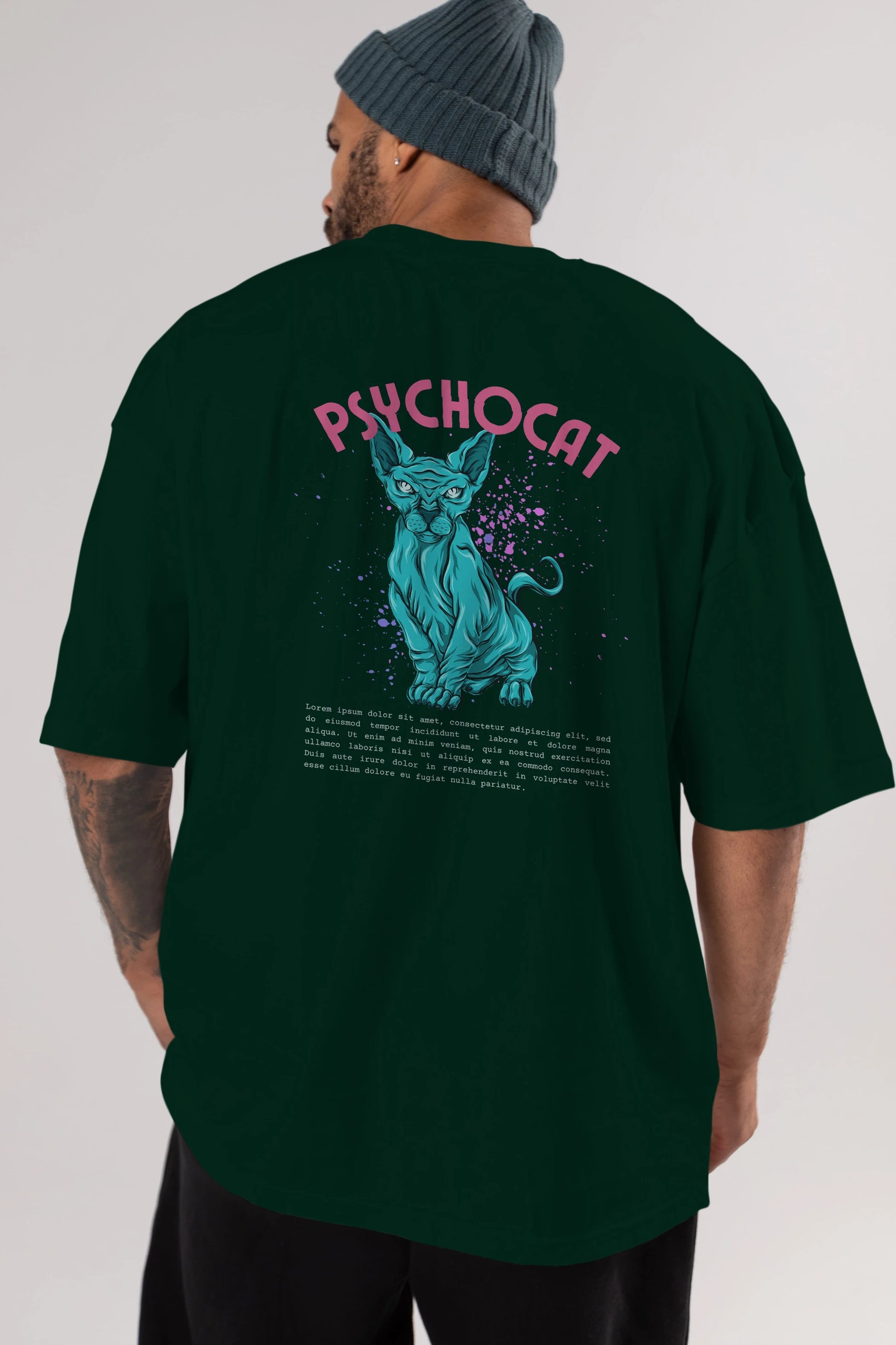 Psychocat Arka Baskılı Oversize t-shirt Erkek Kadın Unisex