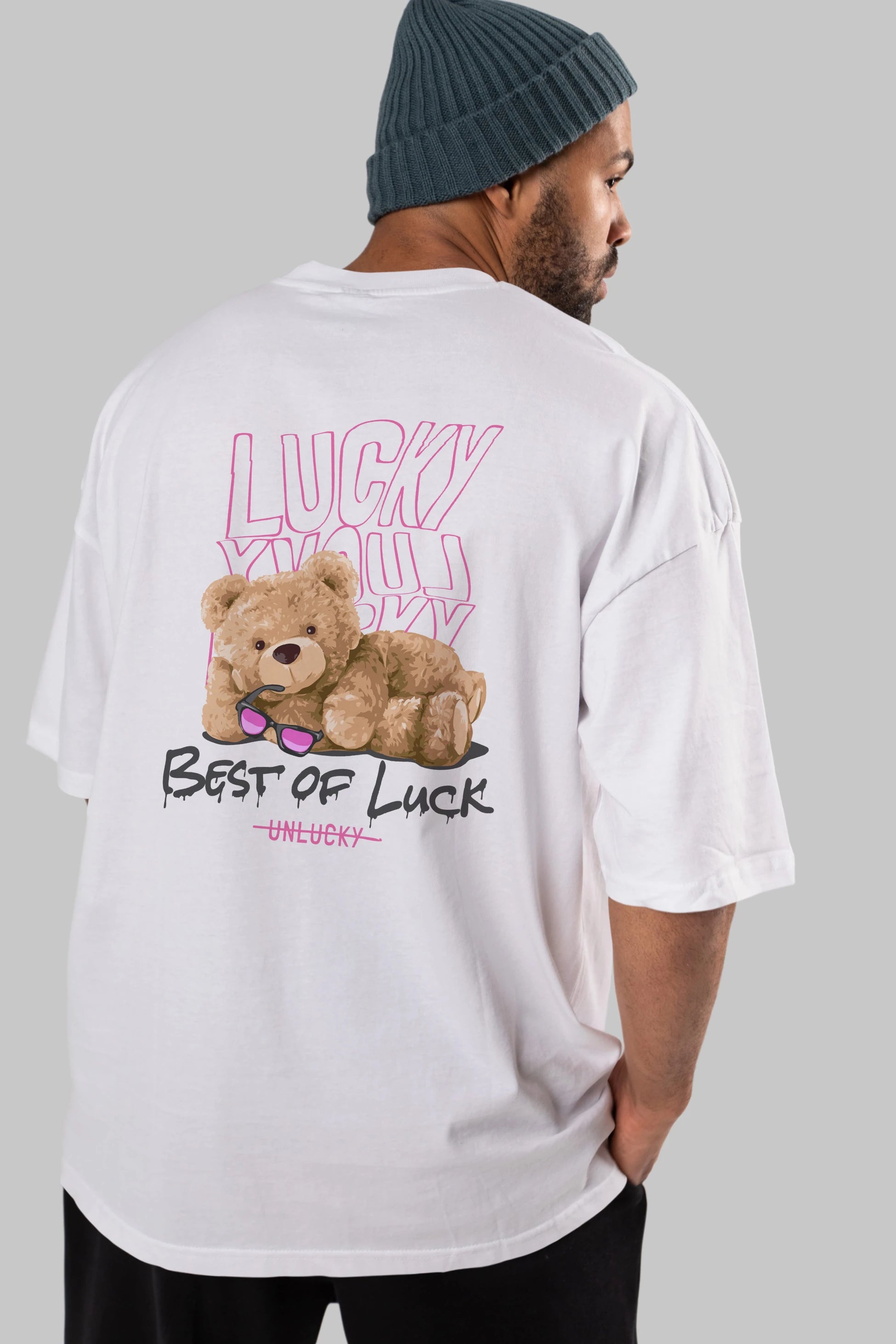 Best of Lucky Bear Arka Baskılı Oversize t-shirt Erkek Kadın Unisex