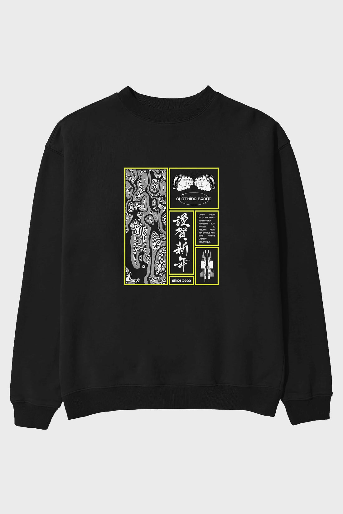 Neon Japanese Streetwear Ön Baskılı Oversize Sweatshirt Erkek Kadın Unisex
