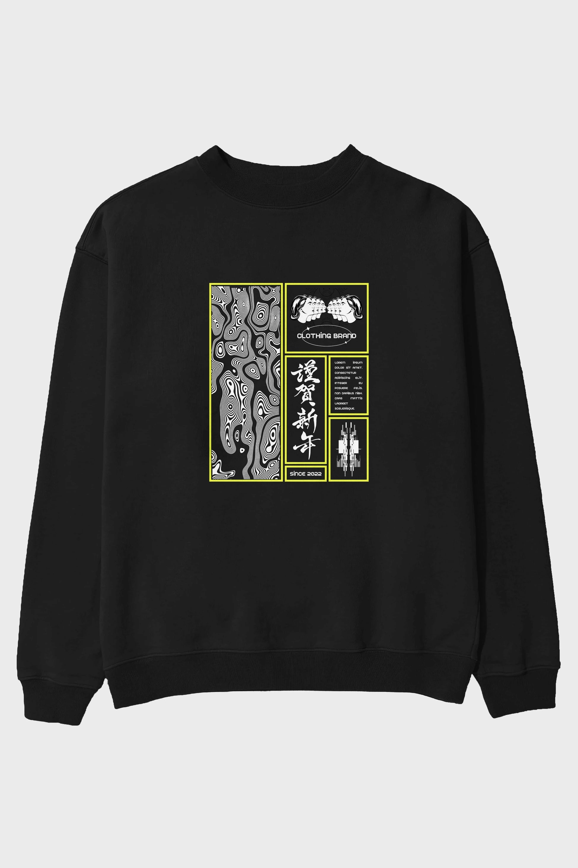 Neon Japanese Streetwear Ön Baskılı Oversize Sweatshirt Erkek Kadın Unisex
