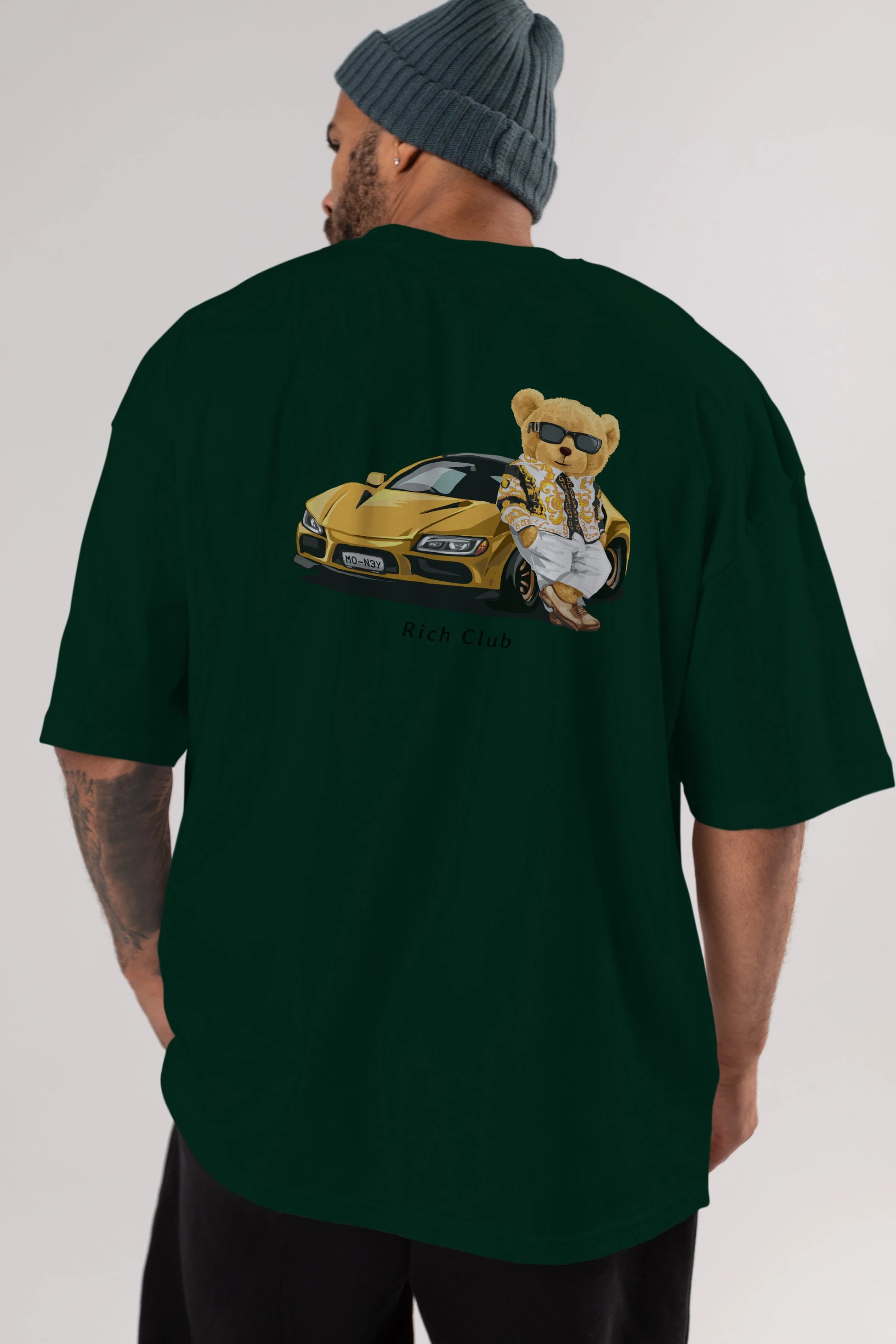 Teddy Bear Rich Club Arka Baskılı Oversize t-shirt Erkek Kadın Unisex %100 Pamuk