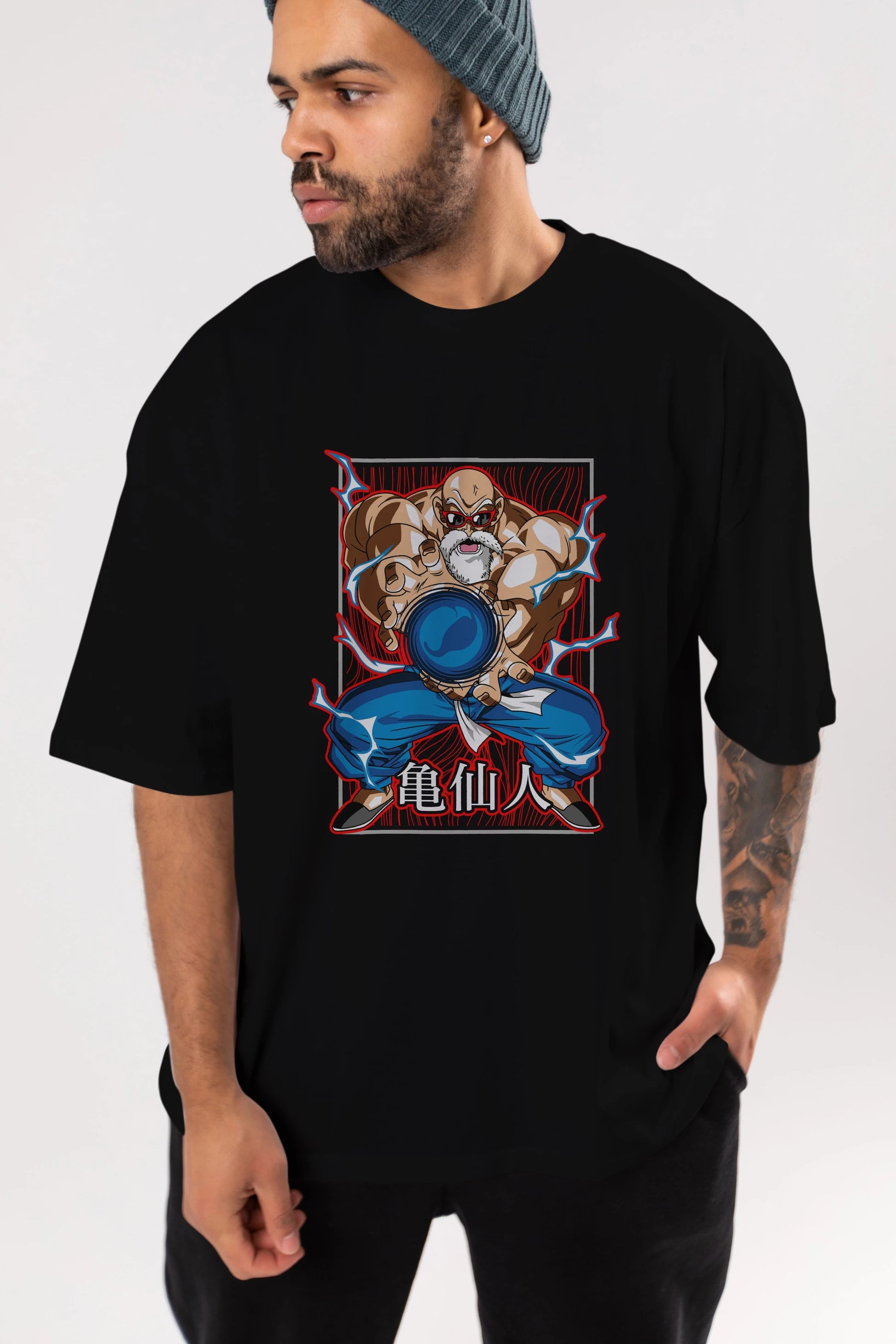 DragonBall MaestroRoshi Anime Ön Baskılı Oversize t-shirt %100 pamuk Erkek Kadın Unisex