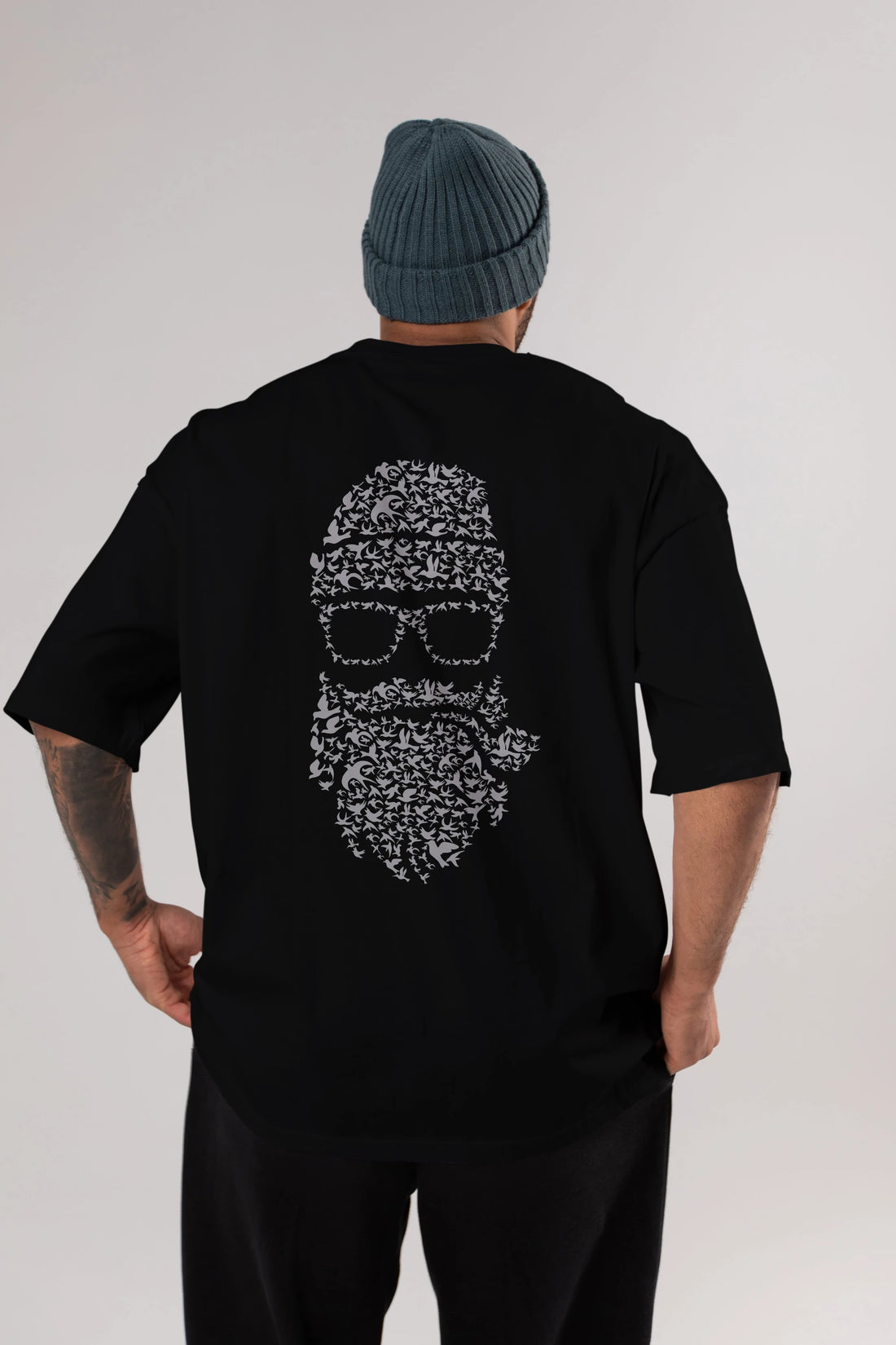 Birds Beard Arka Baskılı Oversize t-shirt %100 pamuk Erkek Kadın Unisex