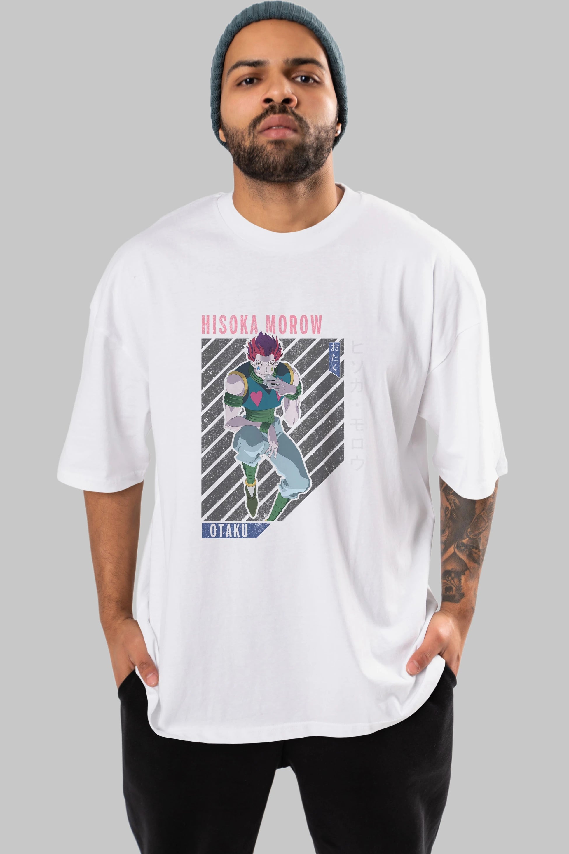 Hisoka Morow 2 2 Anime Ön Baskılı Oversize t-shirt %100 pamuk Erkek Kadın Unisex