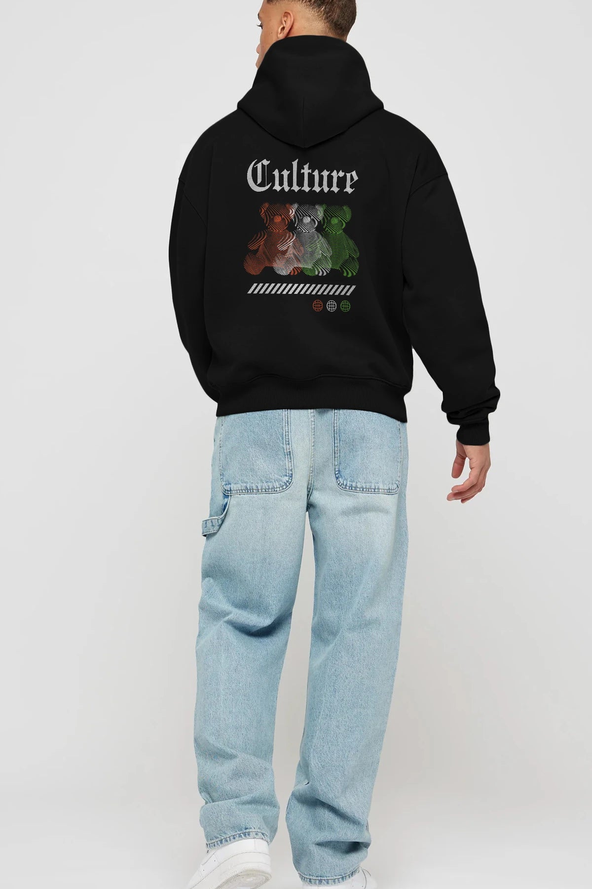 Culture Bear Arka Baskılı Hoodie Oversize Kapüşonlu Sweatshirt Erkek Kadın Unisex