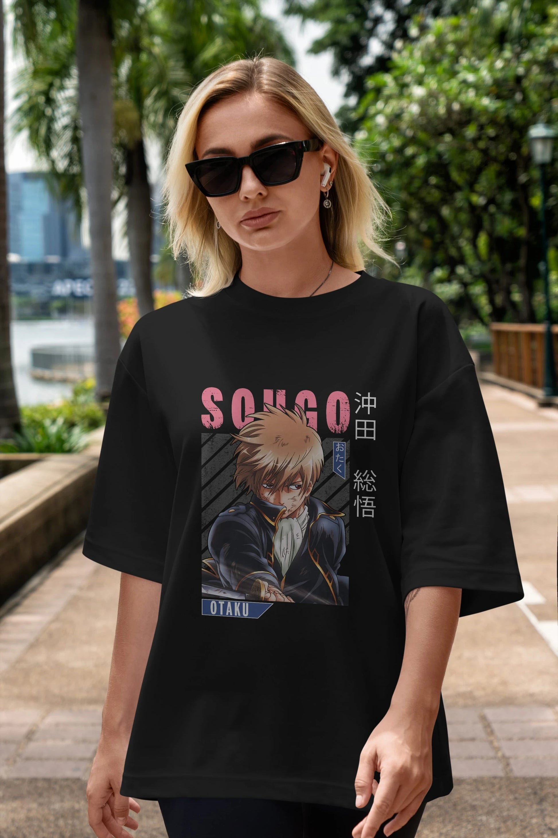 Sougo Okita GINTAMA Anime Ön Baskılı Oversize t-shirt %100 pamuk Erkek Kadın Unisex
