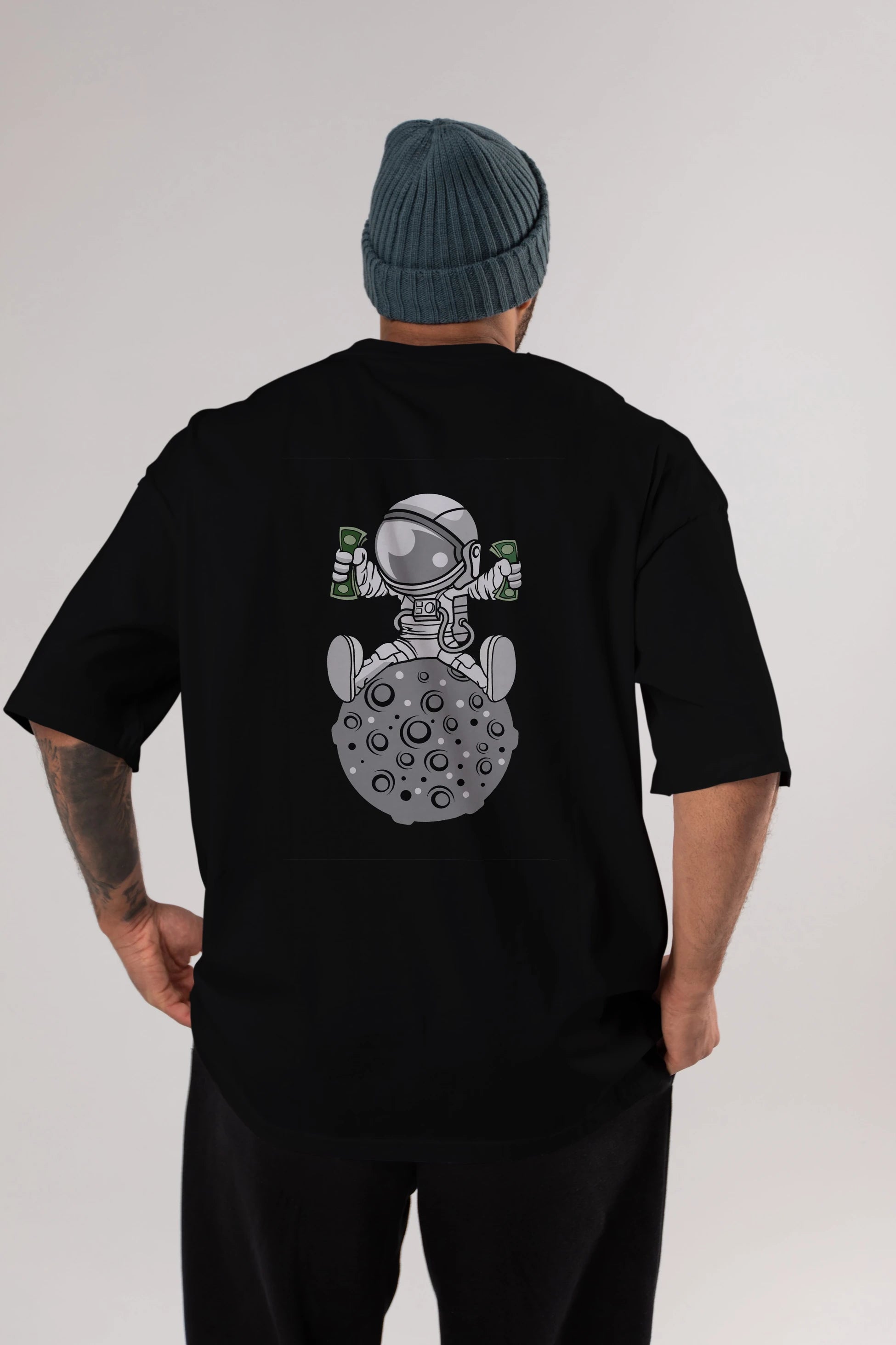 Astronaut Dollar Arka Baskılı Oversize t-shirt Erkek Kadın Unisex %100 Pamuk tişort
