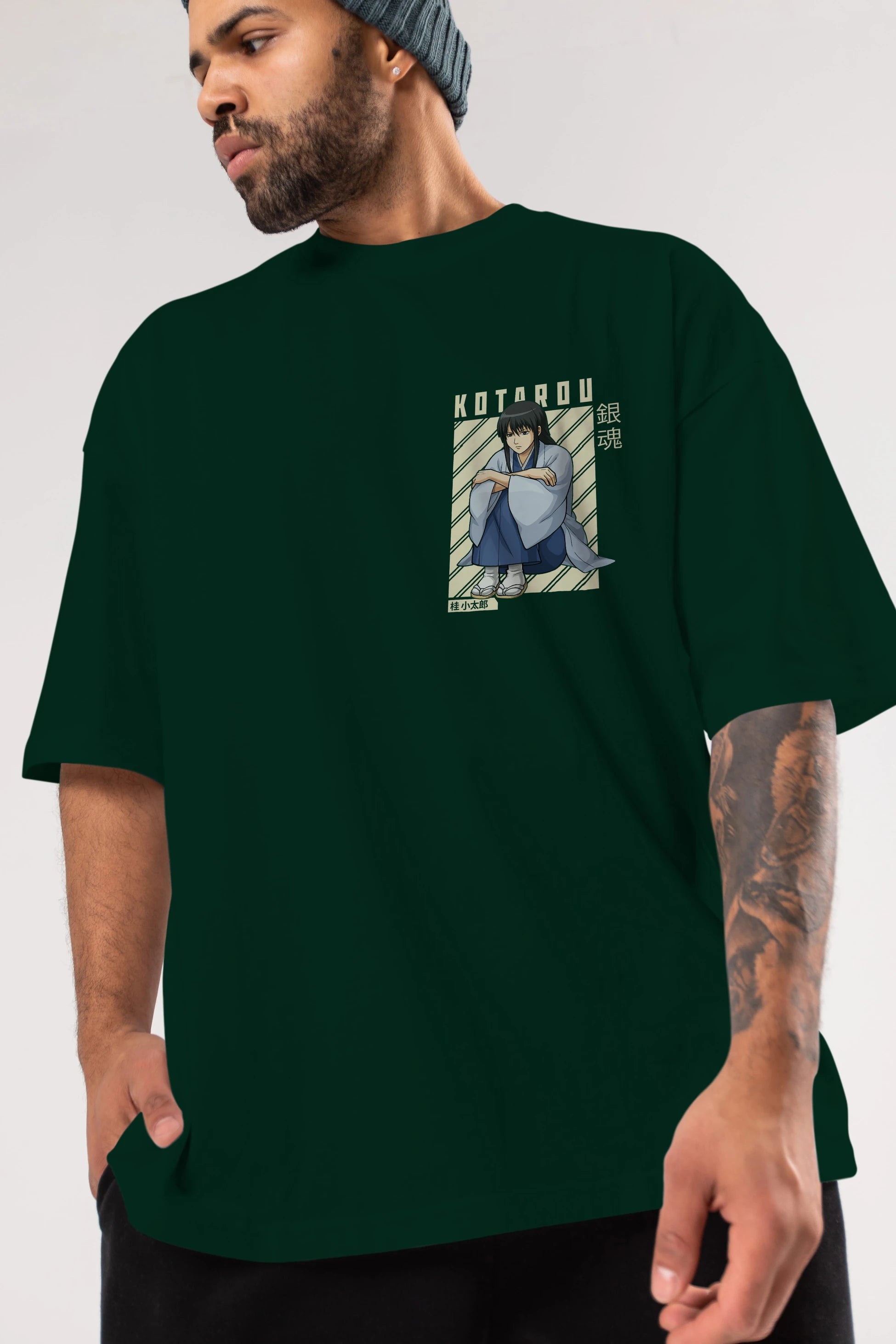 Kotarou Katsura GINTAMA Ön Sol Baskılı Oversize t-shirt Erkek Kadın Unisex %100 Pamuk Bisiklet Yaka tişort