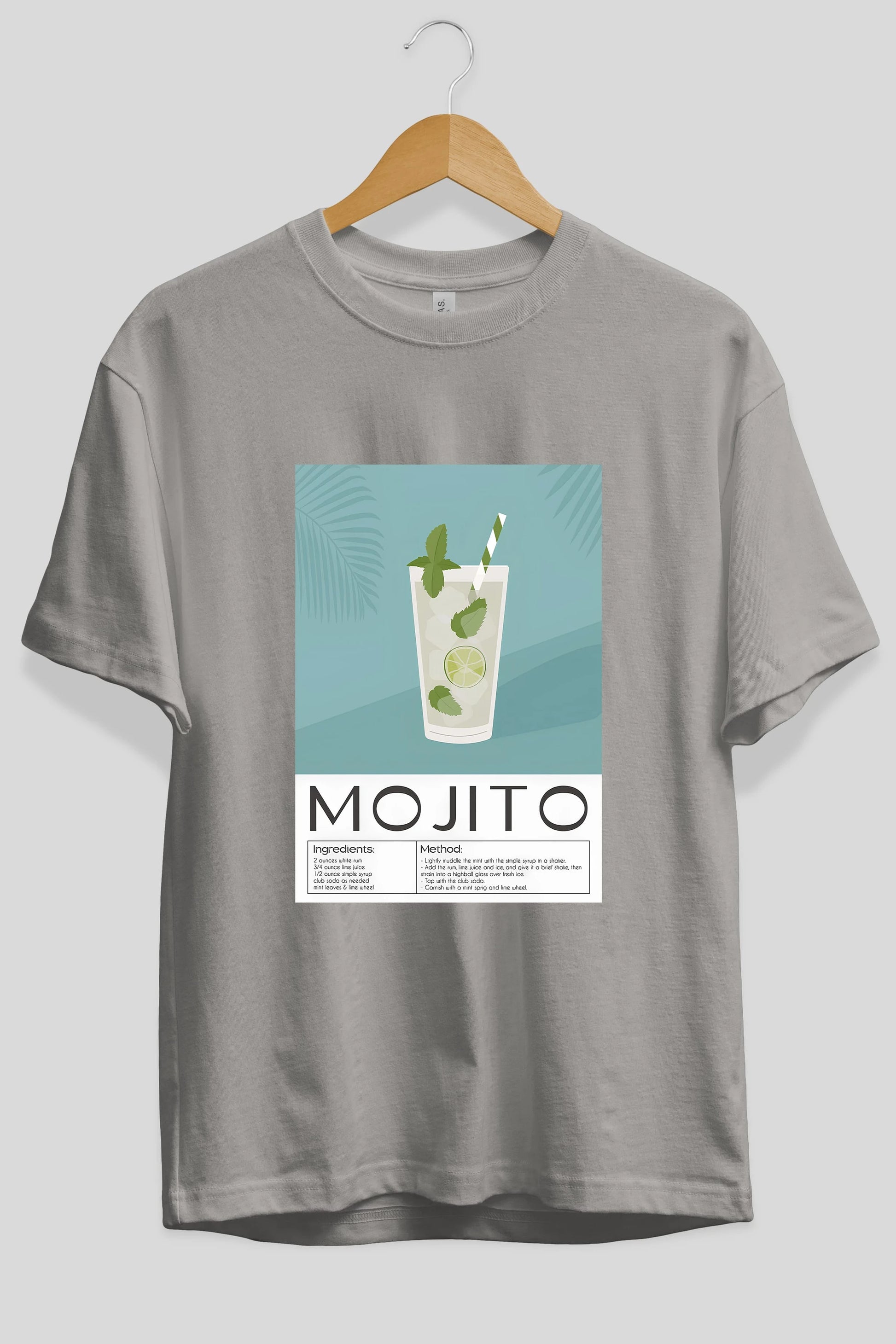 Mojito 4 Ön Baskılı Oversize t-shirt Erkek Kadın Unisex %100 Pamuk Bisiklet Yaka tişort