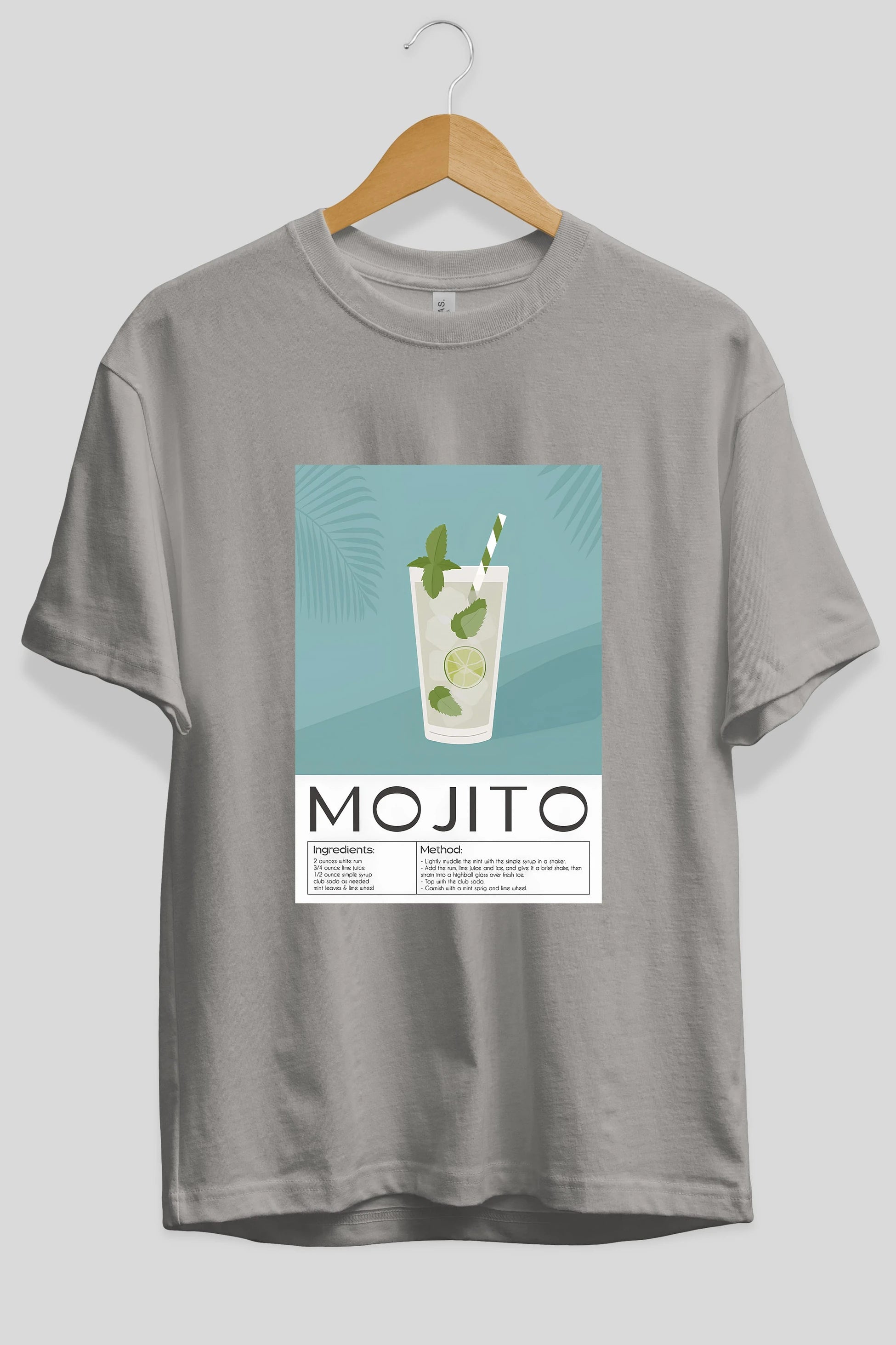 Mojito 4 Ön Baskılı Oversize t-shirt Erkek Kadın Unisex %100 Pamuk Bisiklet Yaka tişort