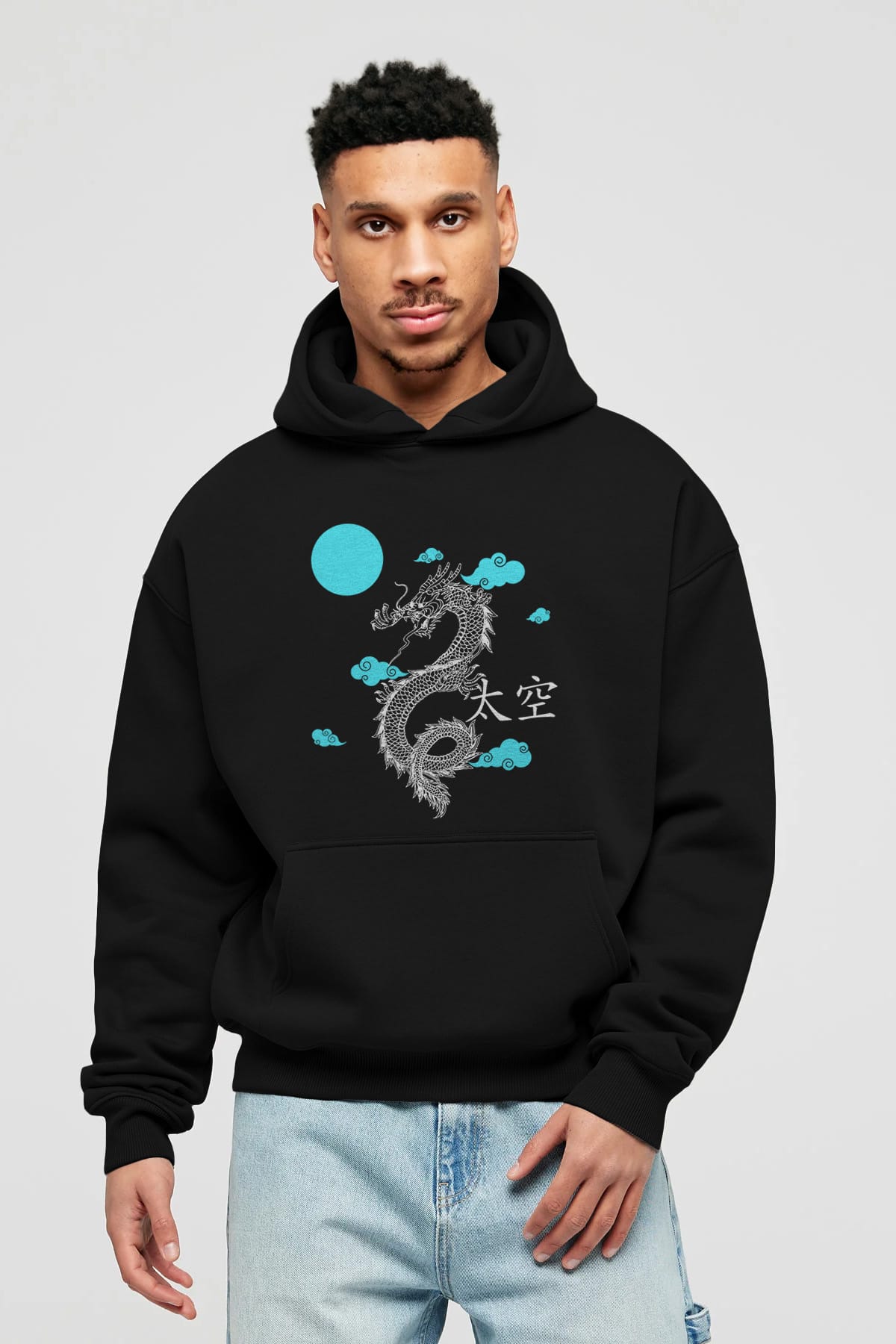 Chinese Dragon Ön Baskılı Oversize Hoodie Kapüşonlu Sweatshirt Erkek Kadın Unisex