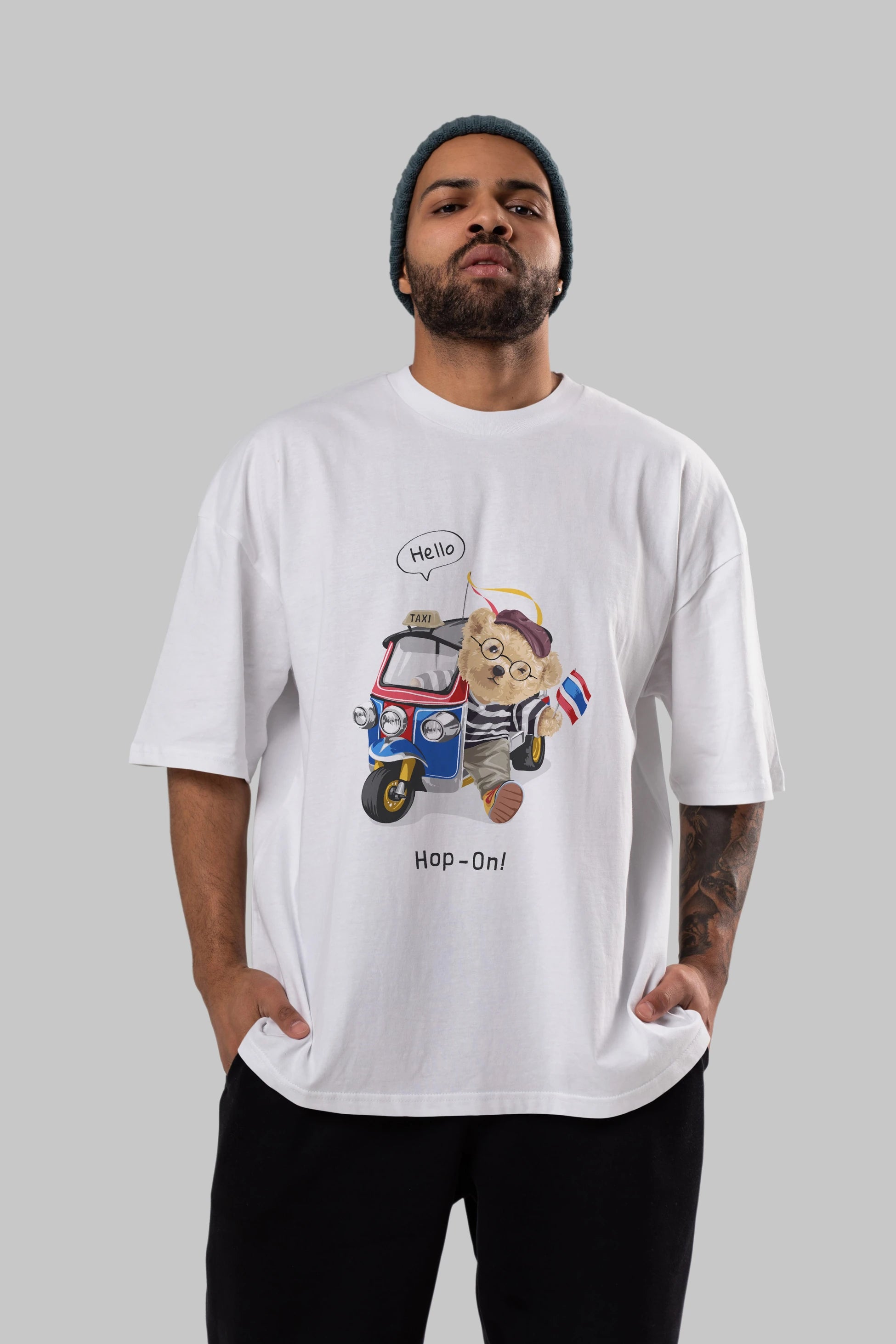 Teddy Bear Hop-On Ön Baskılı Oversize t-shirt Erkek Kadın Unisex %100 Pamuk