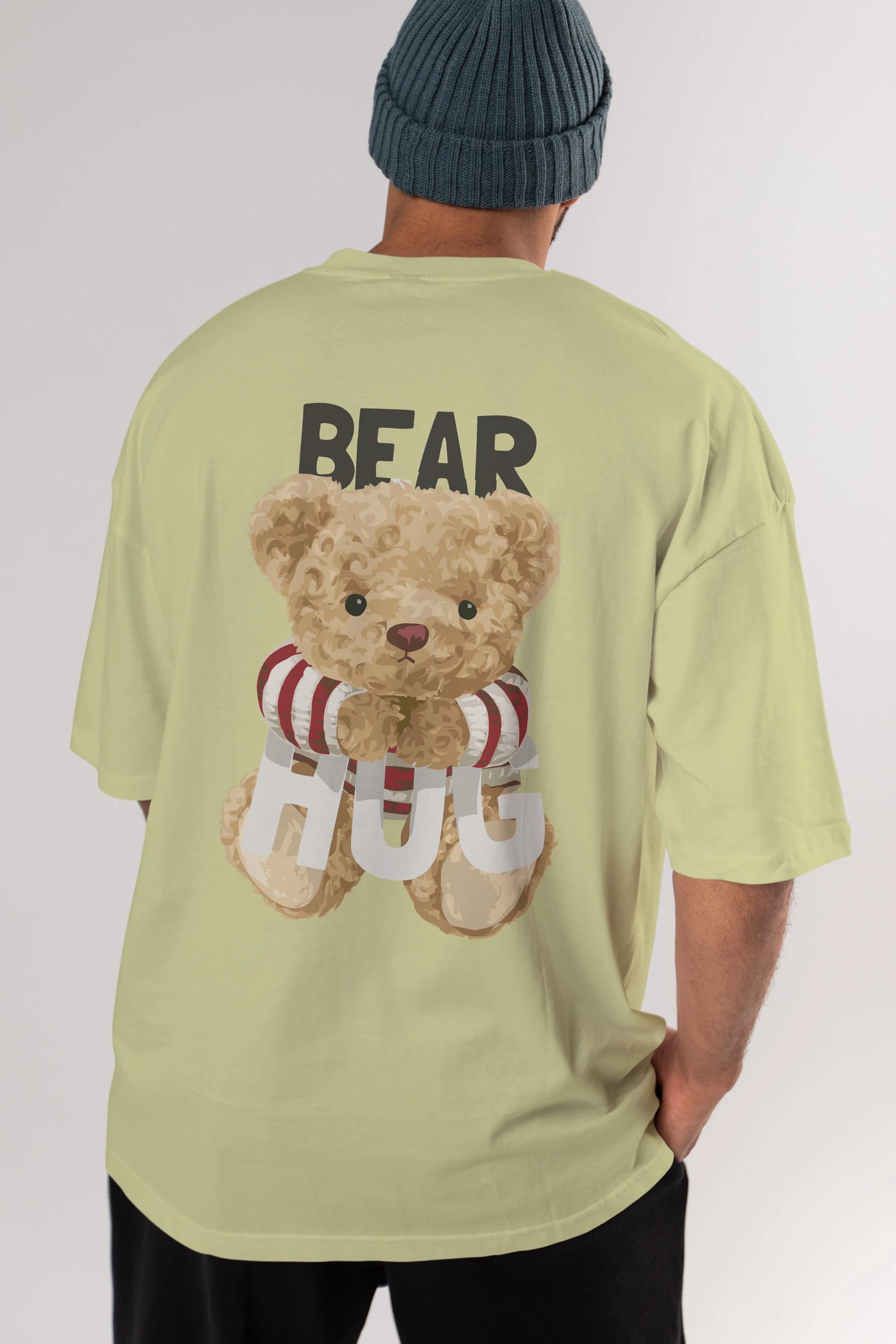 Teddy Bear Hug Arka Baskılı Oversize t-shirt Erkek Kadın Unisex %100 Pamuk