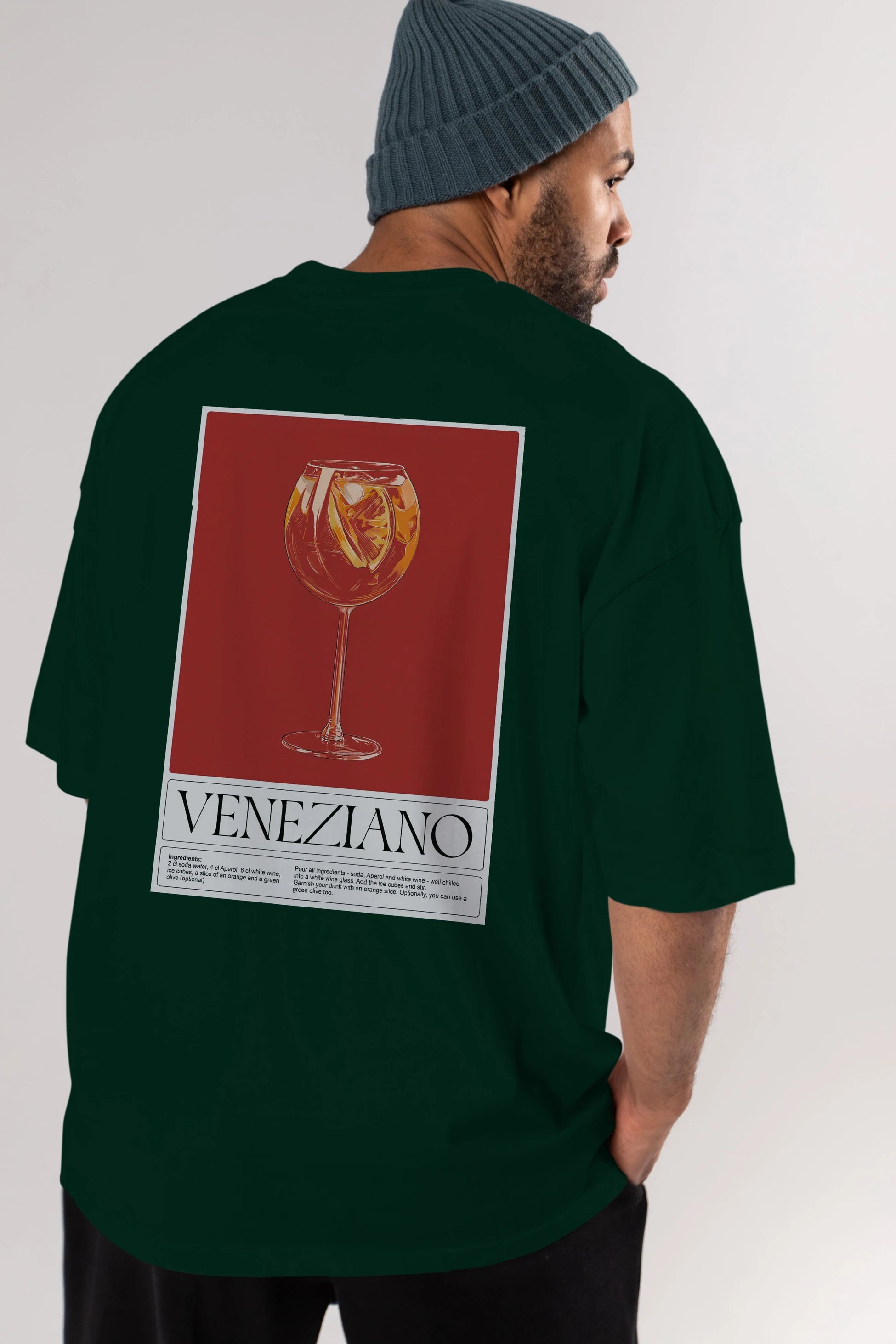 Veneziano Arka Baskılı Oversize t-shirt Erkek Kadın Unisex %100 Pamuk Bisiklet Yaka tişort