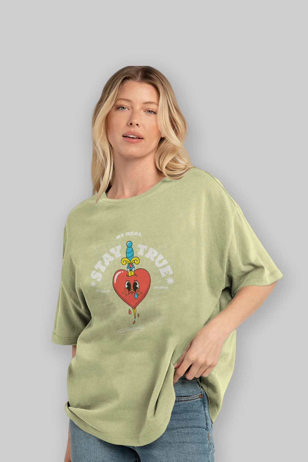 Stay True Ön Baskılı Oversize t-shirt Erkek Kadın Unisex