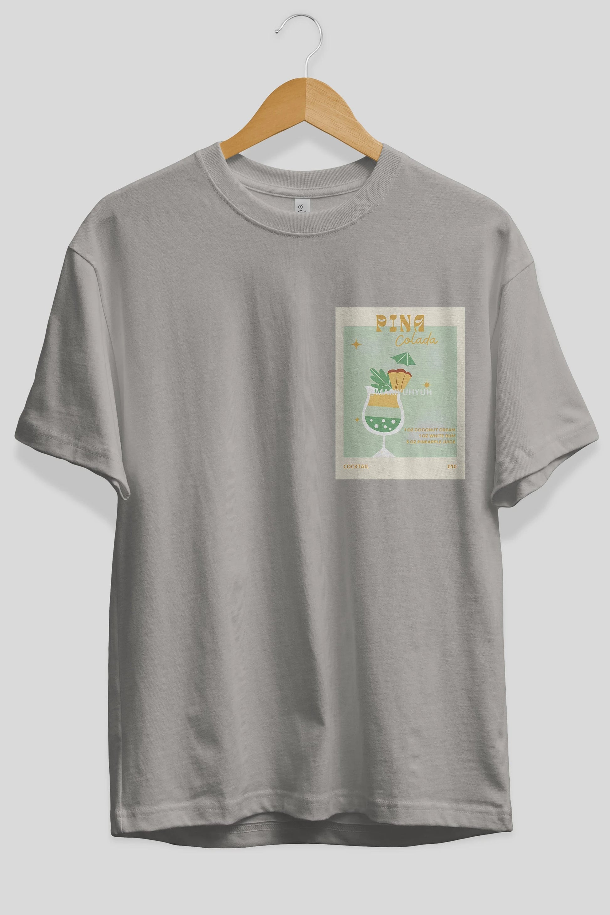 Pina Colada Ön Sol Baskılı Oversize t-shirt Erkek Kadın Unisex %100 Pamuk Bisiklet Yaka tişort