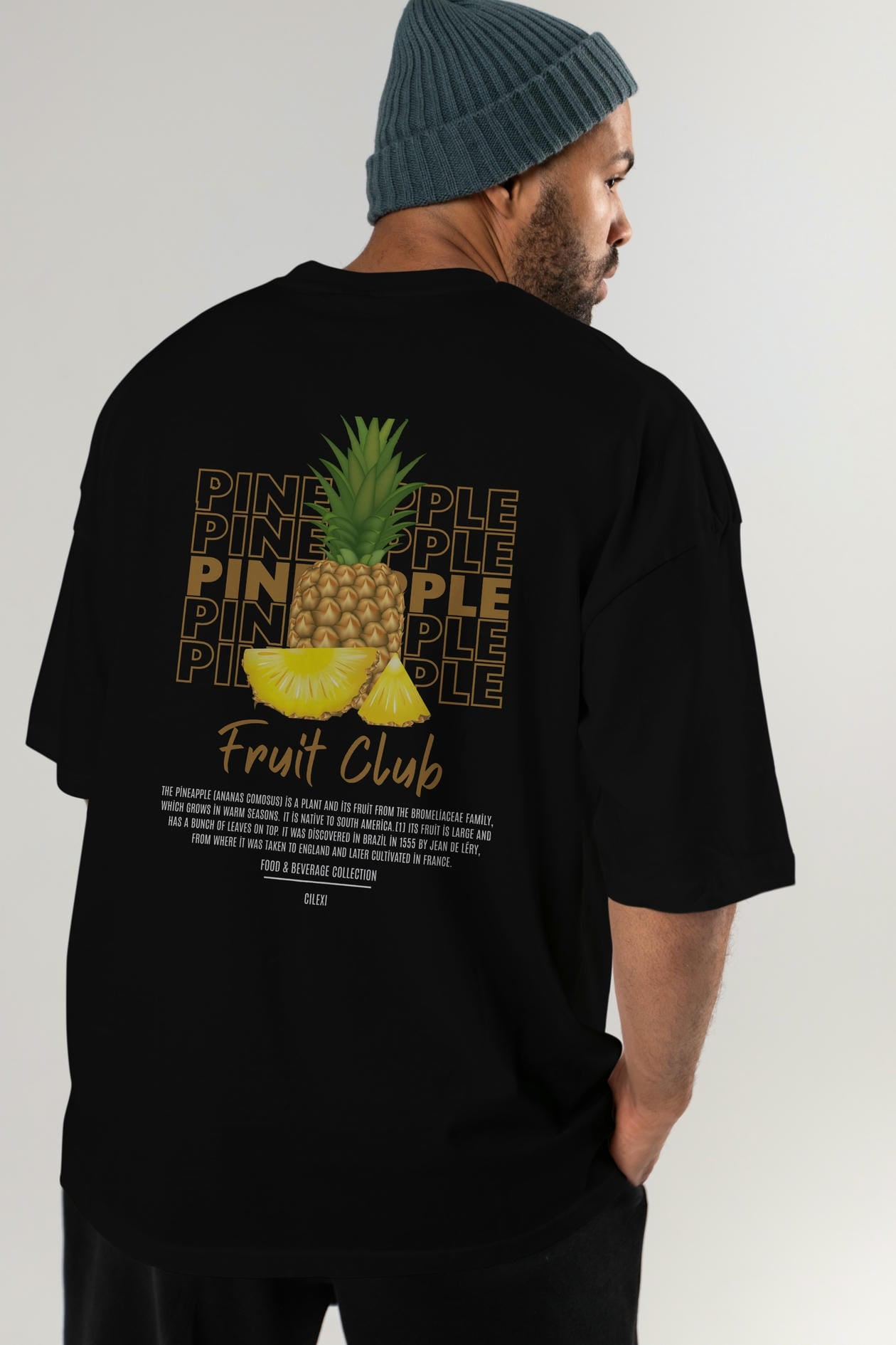 Pineapple Arka Baskılı Oversize t-shirt Erkek Kadın Pamuk Bisiklet Yaka tişort