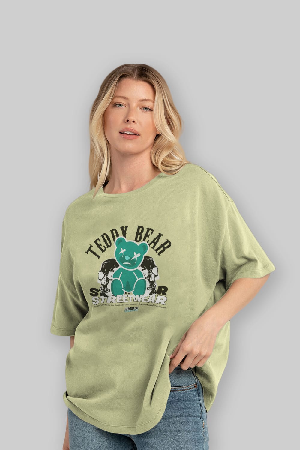 Teddy Bear Streetwear 2 Ön Baskılı Oversize t-shirt Erkek Kadın Unisex