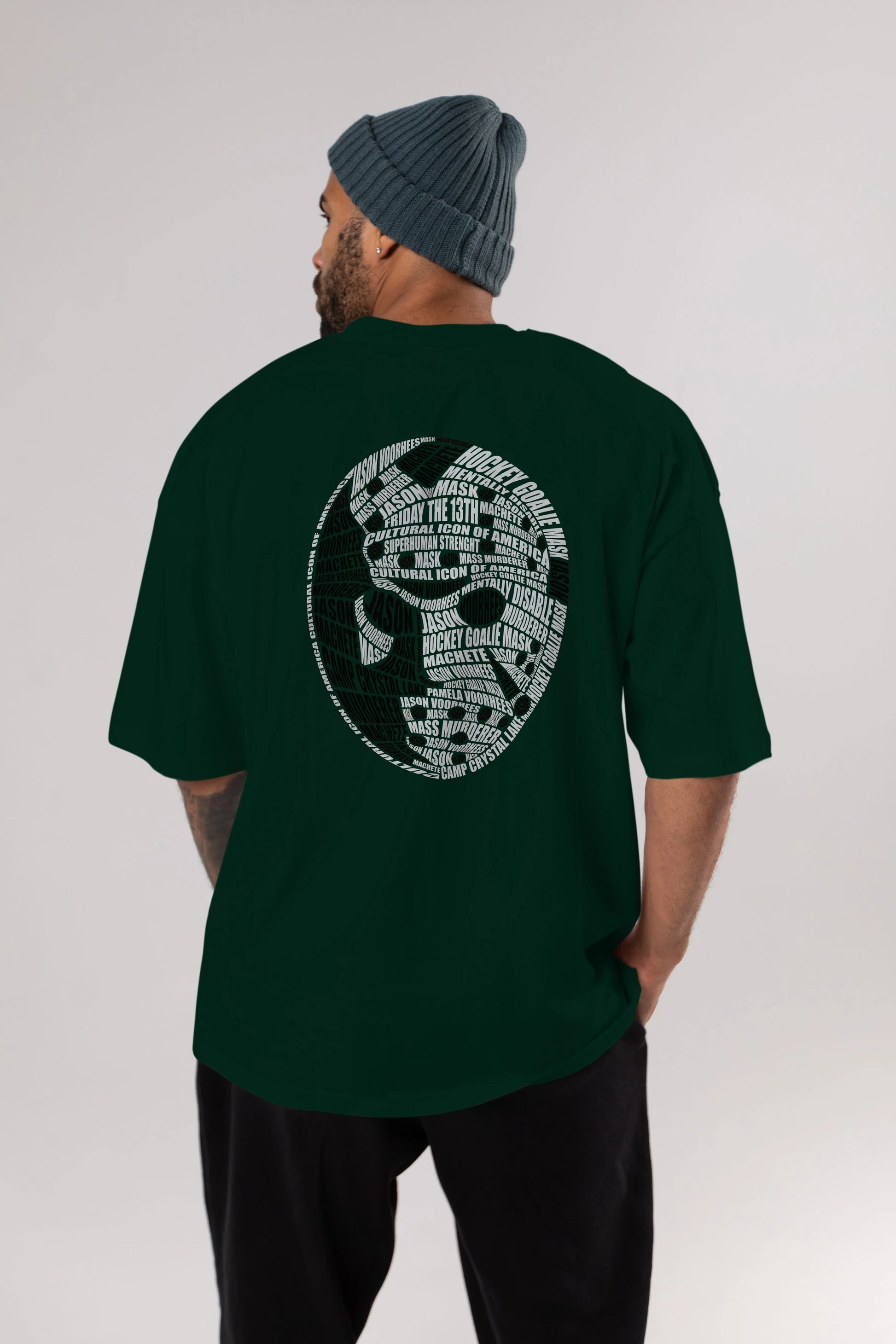 Jason Voorhees Calligram Arka Baskılı Oversize t-shirt %100 pamuk Erkek Kadın Unisex