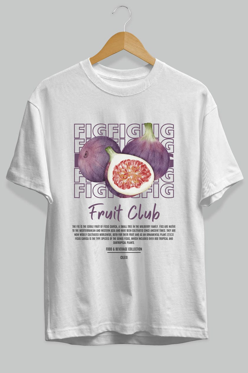 Fig Ön Baskılı Oversize t-shirt Erkek Kadın Pamuk Bisiklet Yaka tişort