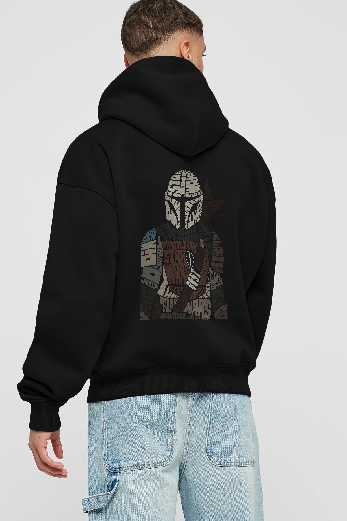 Mandalorian Arka Baskılı Hoodie Oversize Kapüşonlu Sweatshirt Erkek Kadın Unisex