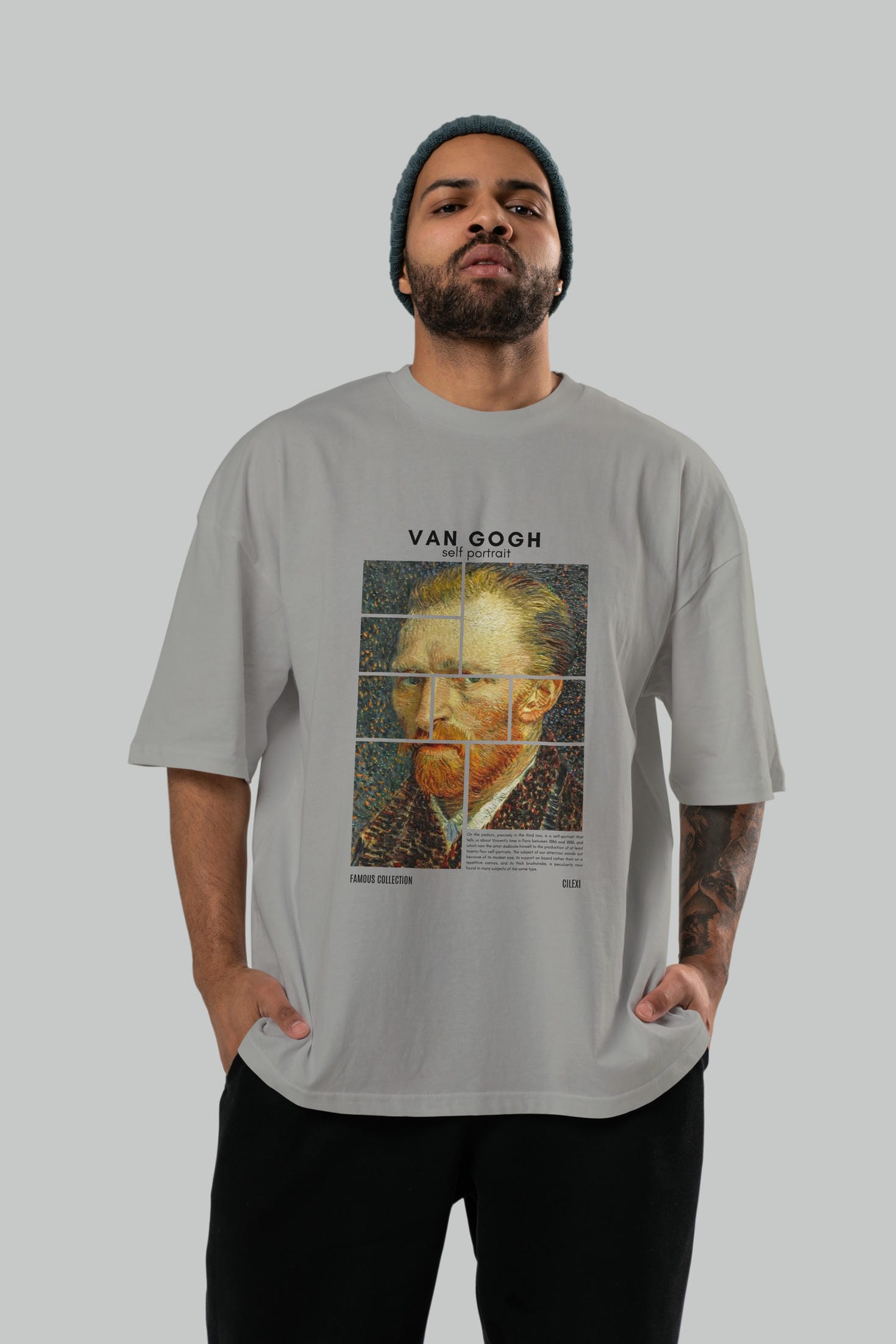 Van Gogh Self Portrait ön Baskılı Oversize t-shirt Erkek Kadın Bisiklet Yaka Pamuk tişort