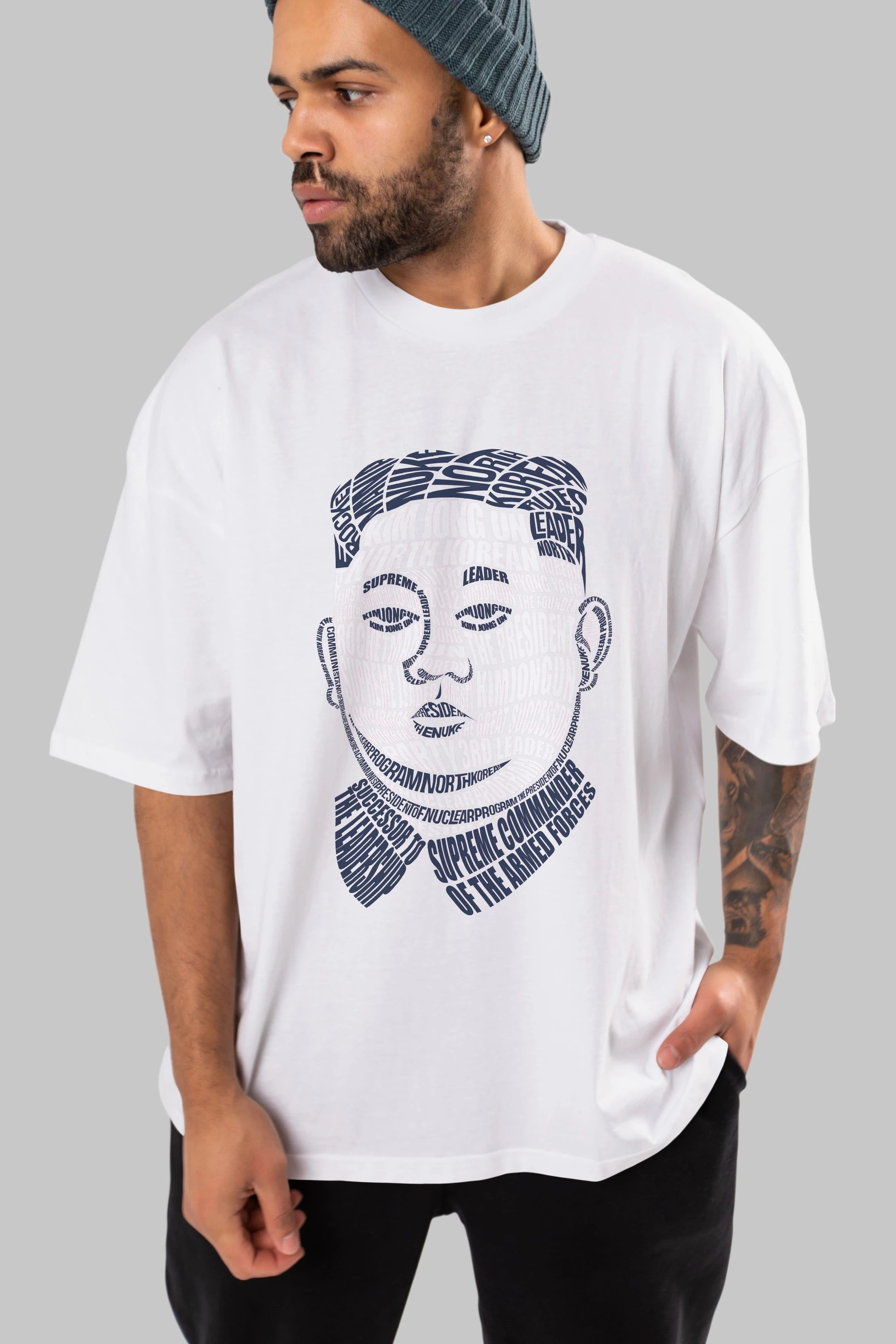 Kim Jong Un Calligram Ön Baskılı Oversize t-shirt %100 pamuk Erkek Kadın Unisex
